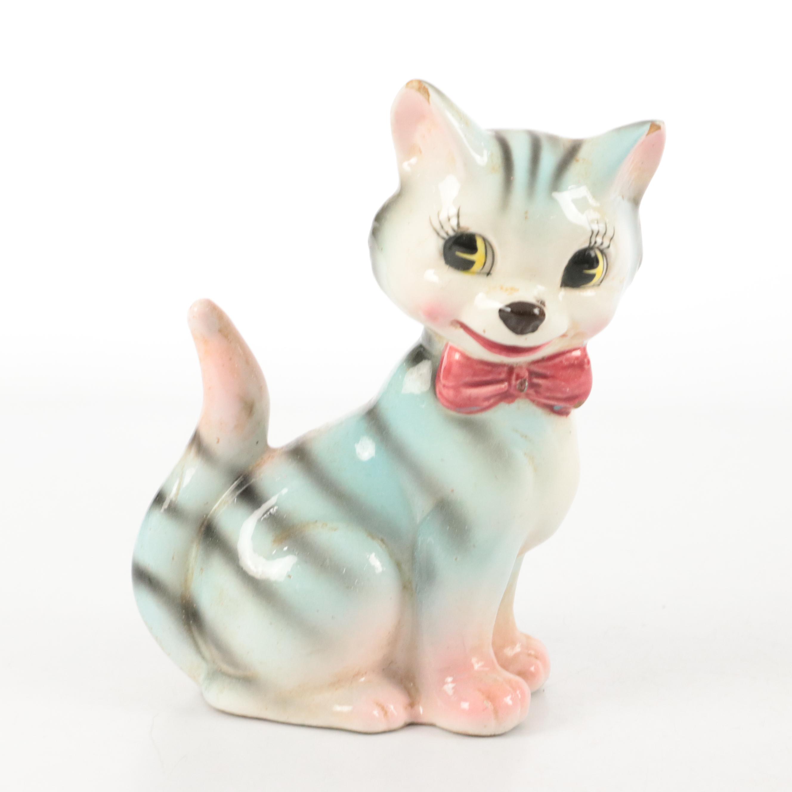 Ceramic Cat Shaped Light with Other Figurines and Decor