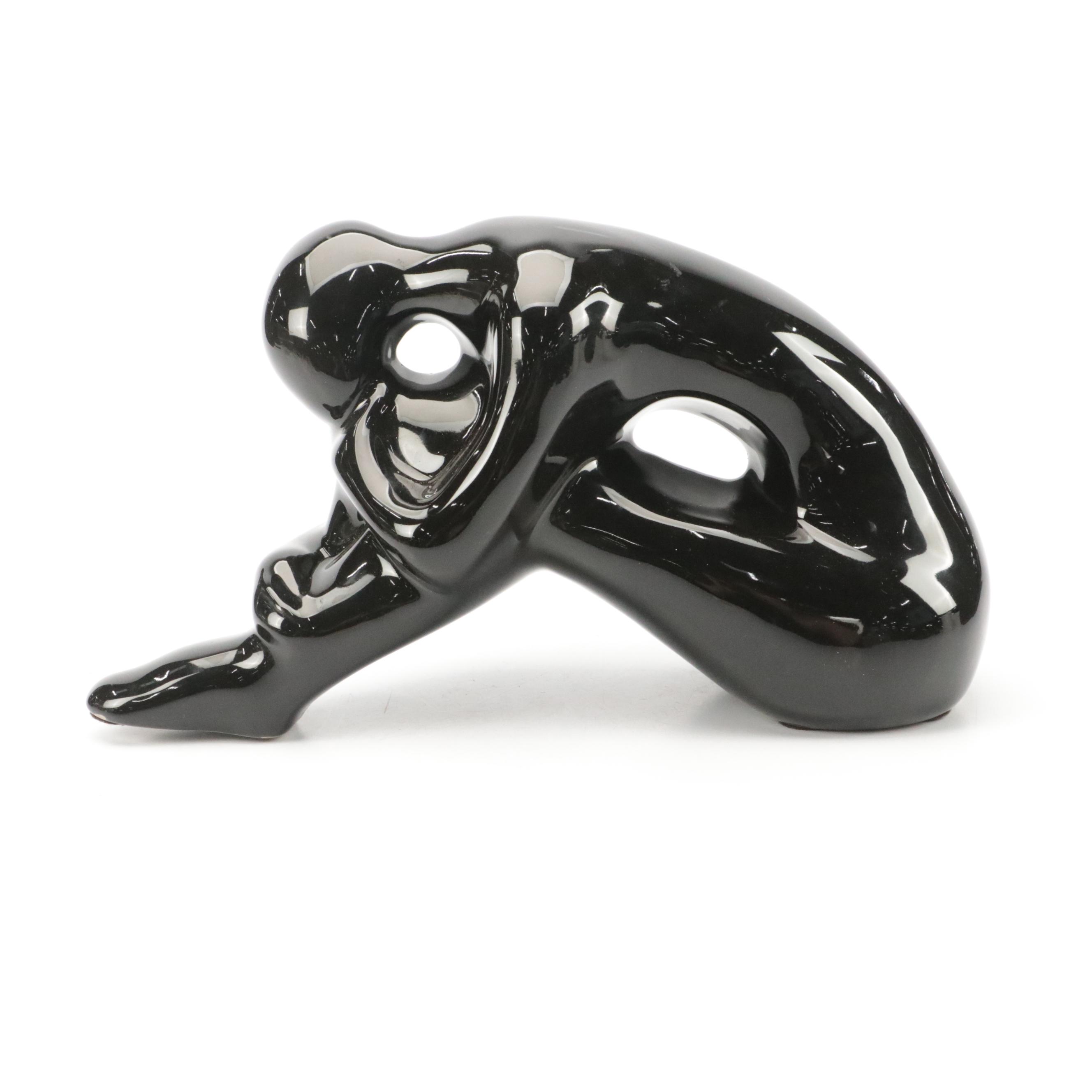 Harris Potteries High Gloss Black Black Glazed Female Figurine