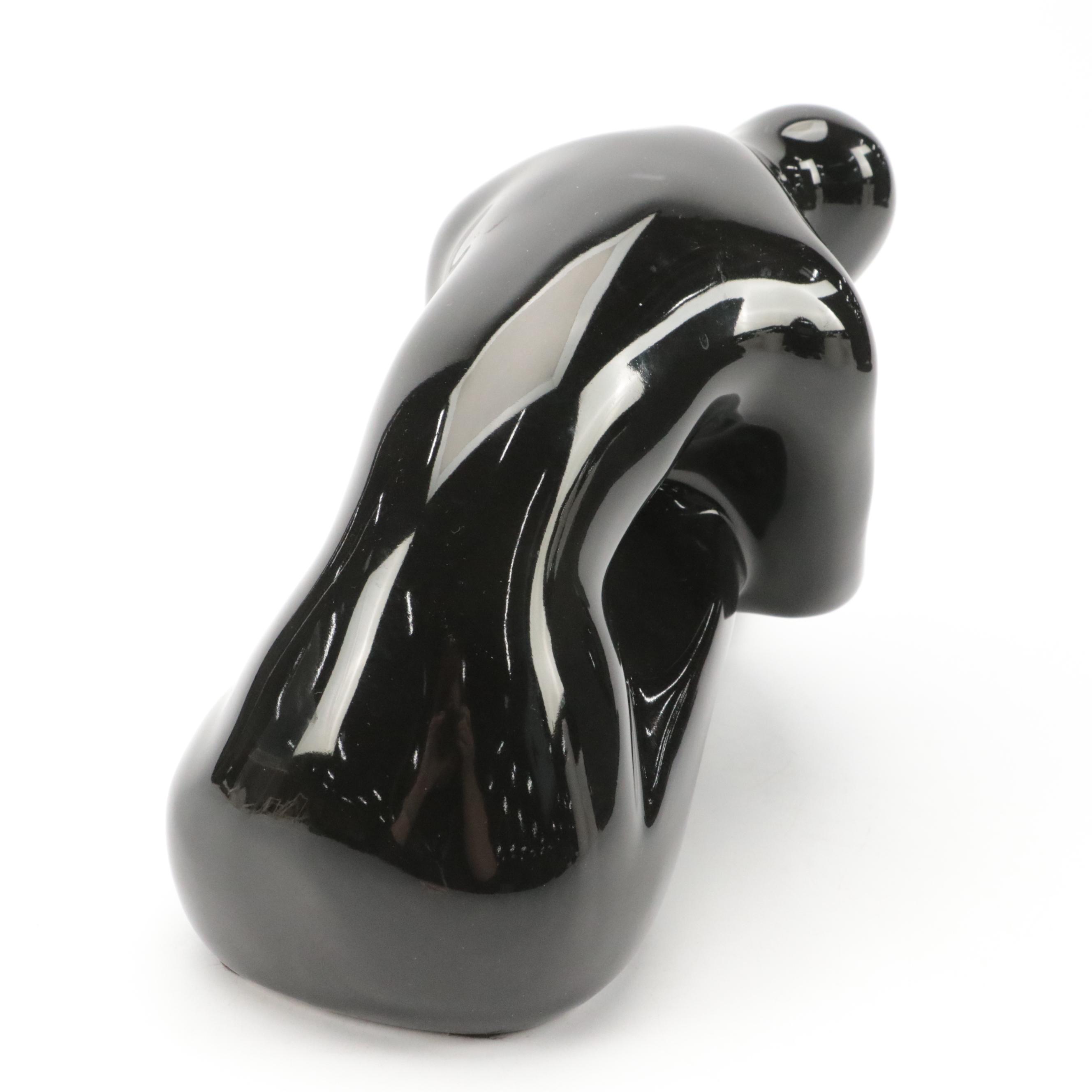 Harris Potteries High Gloss Black Black Glazed Female Figurine