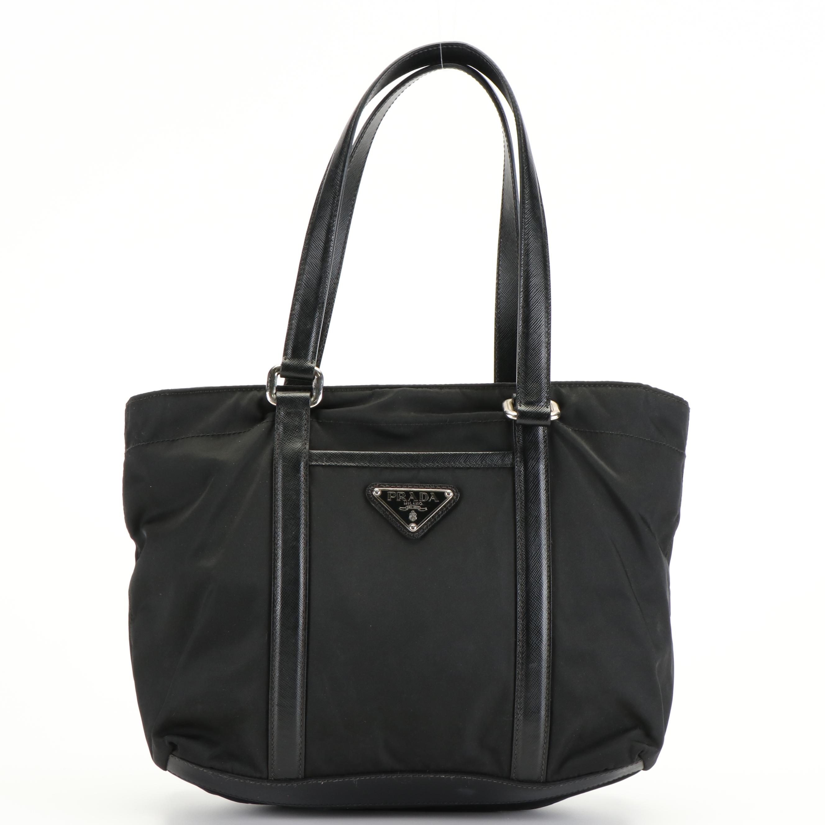 Prada Easy Tessuto Shoulder Bag in Black Nylon and Leather Trim