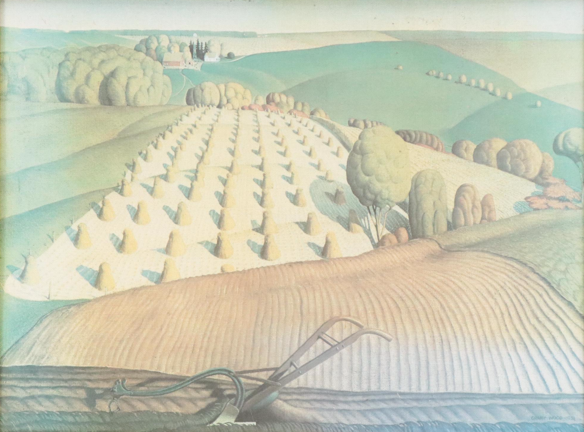 After Grant Wood Offset Lithograph "Fall Plowing"