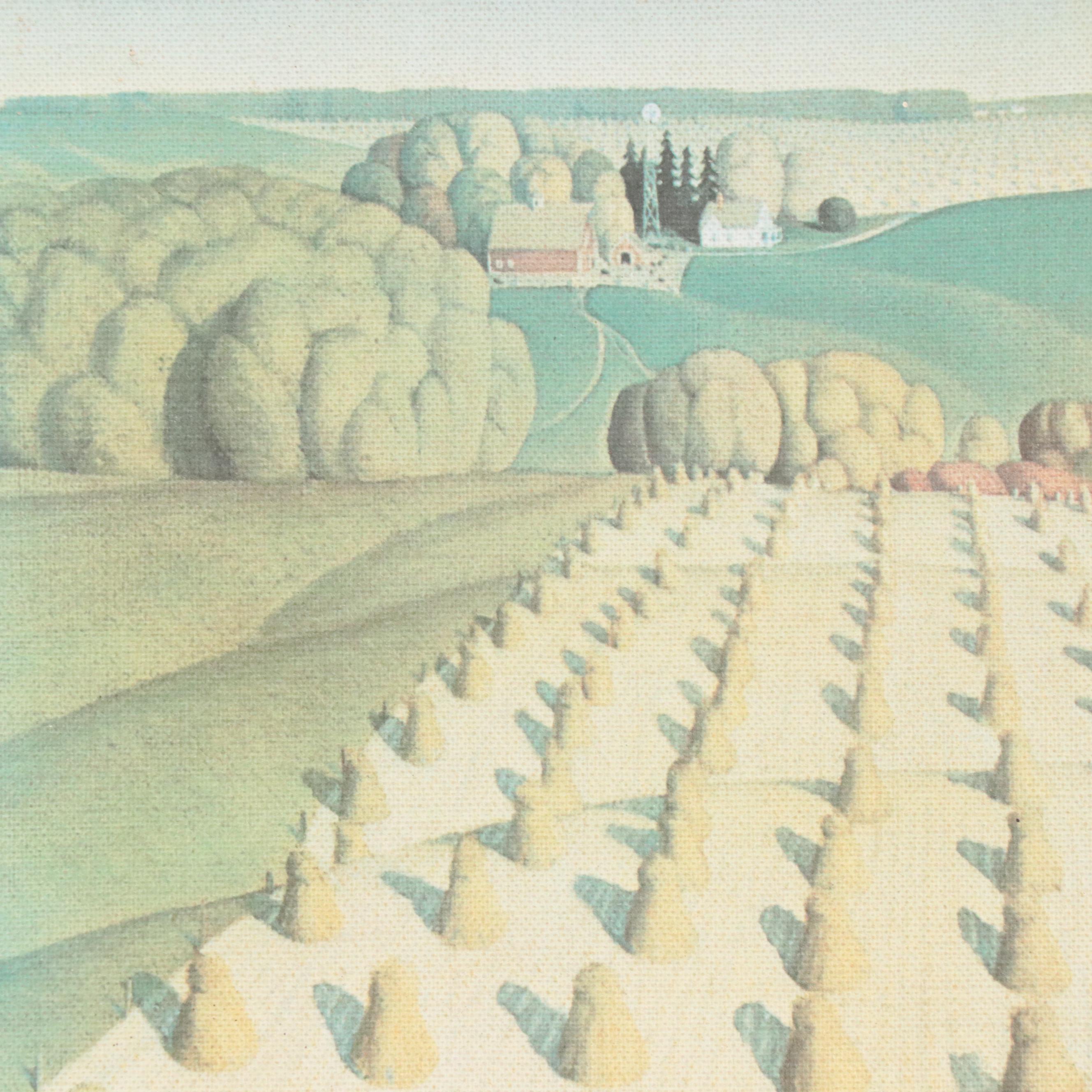 After Grant Wood Offset Lithograph "Fall Plowing"