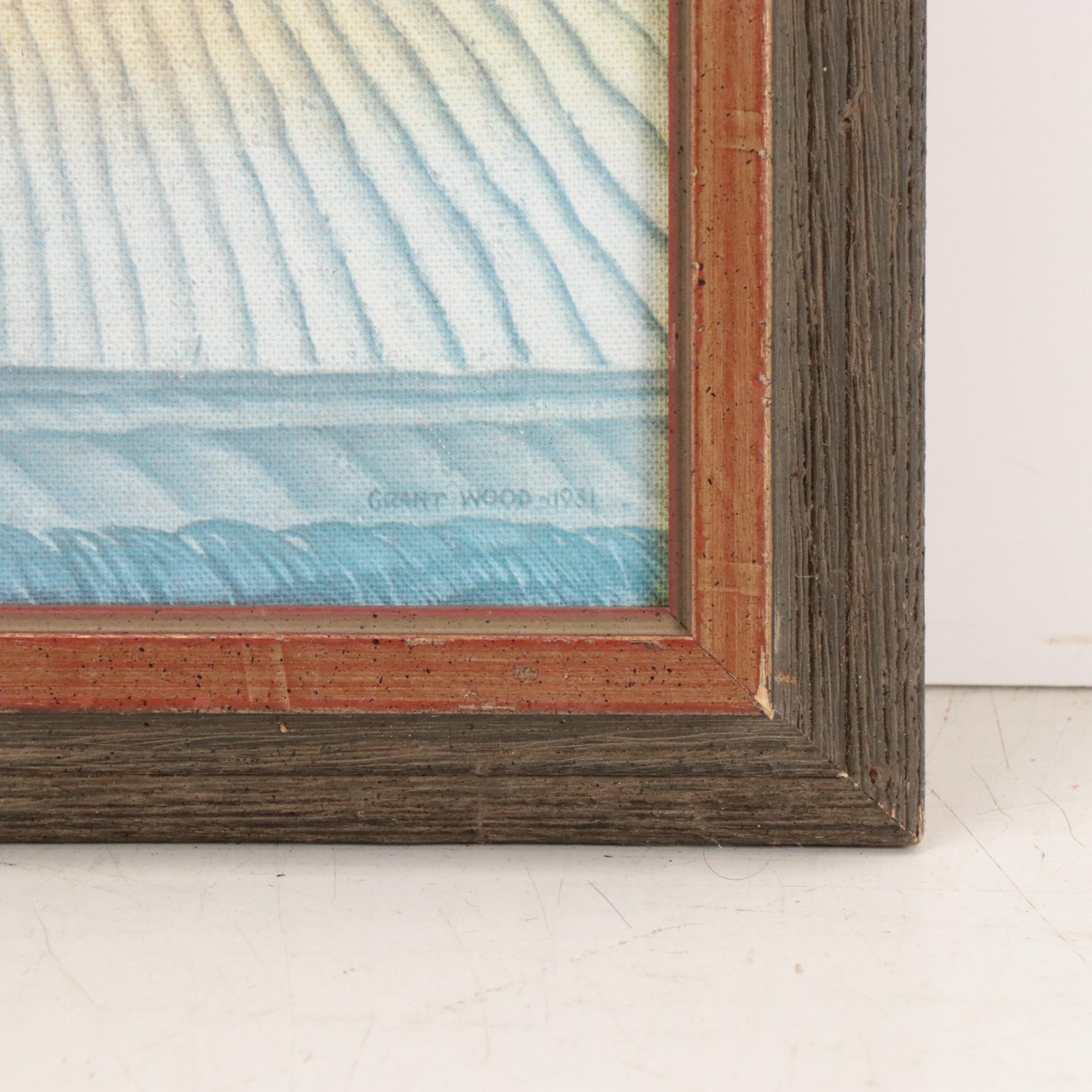 After Grant Wood Offset Lithograph "Fall Plowing"