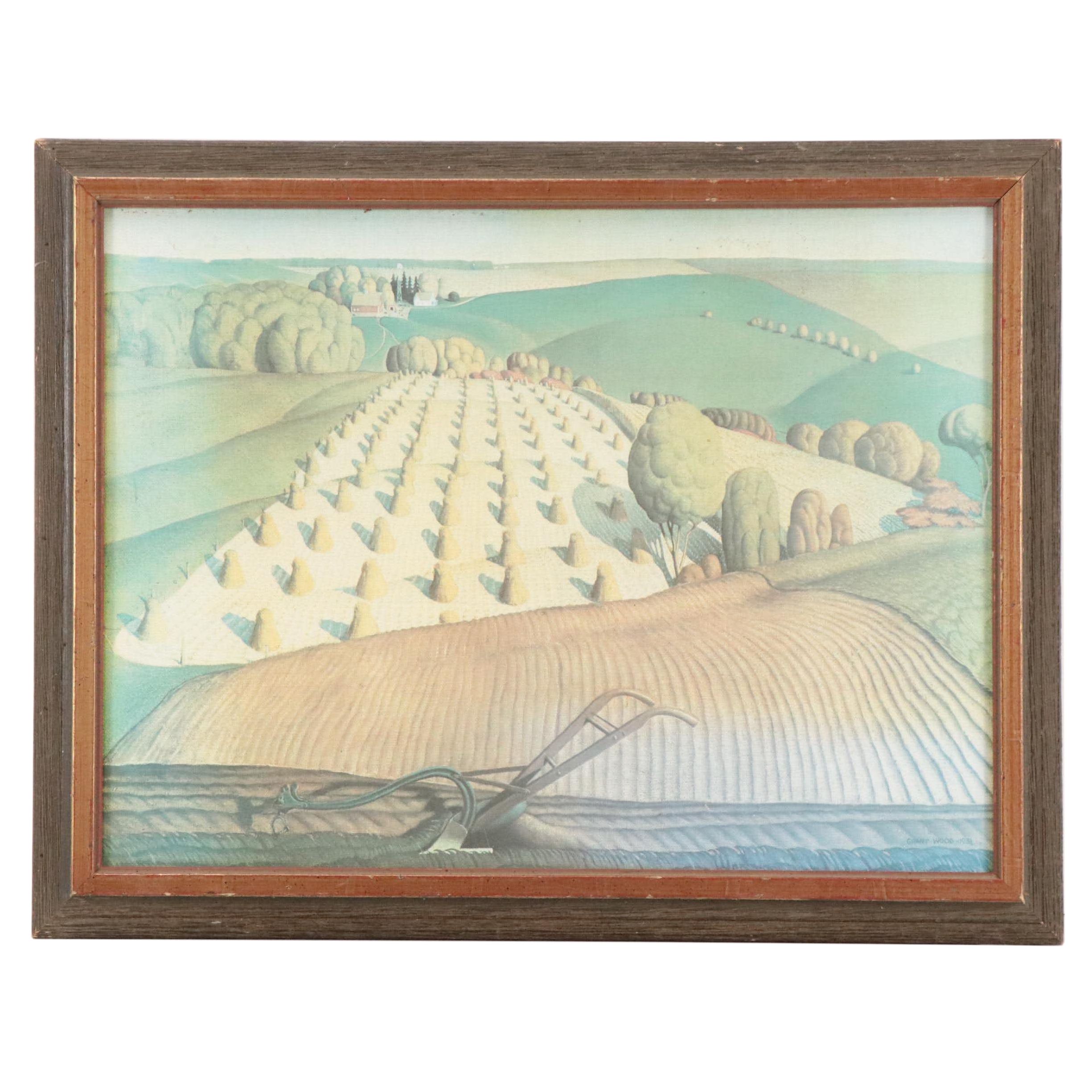 After Grant Wood Offset Lithograph "Fall Plowing"