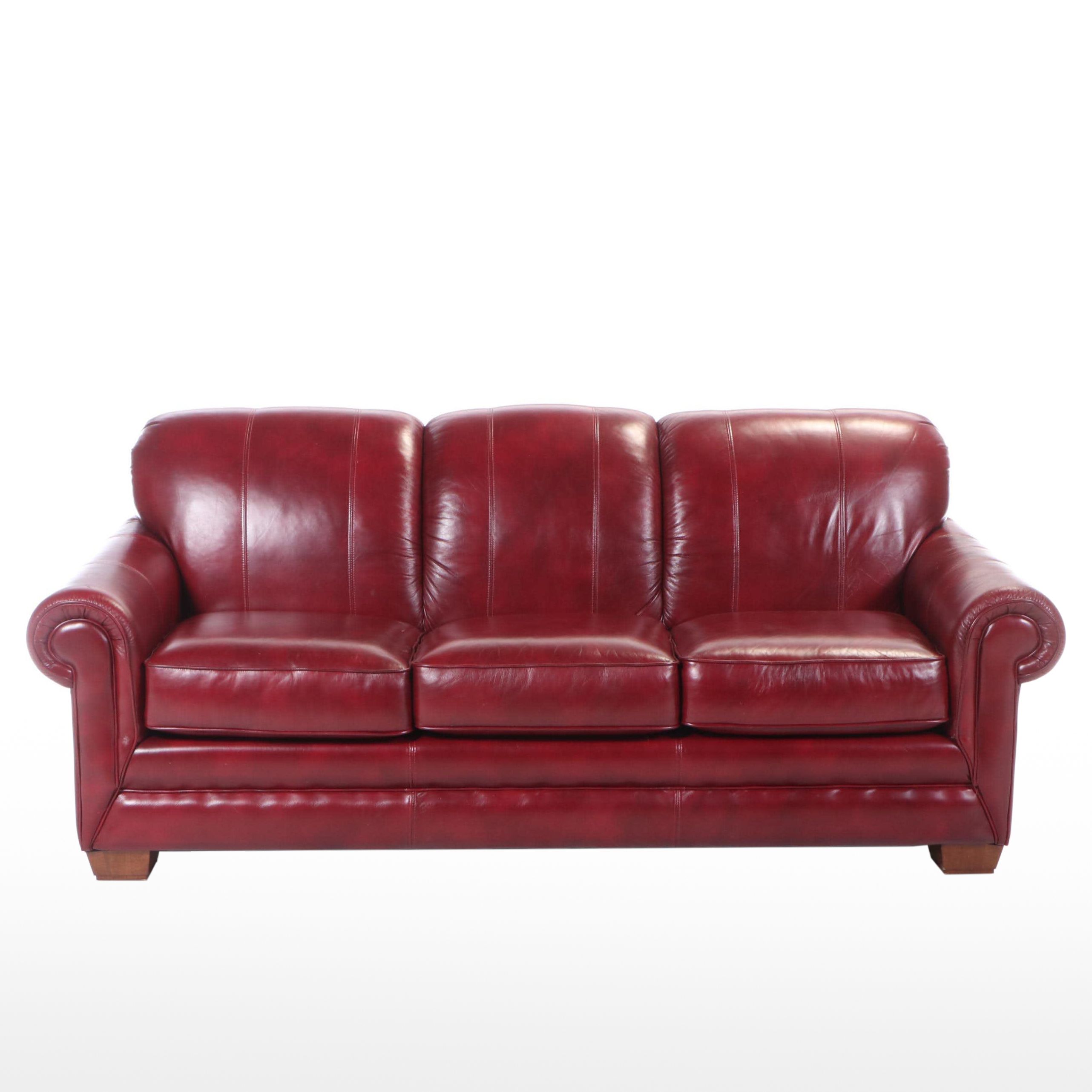 La-Z-Boy "Mackenzie" Red Leather Three-Seat Sofa