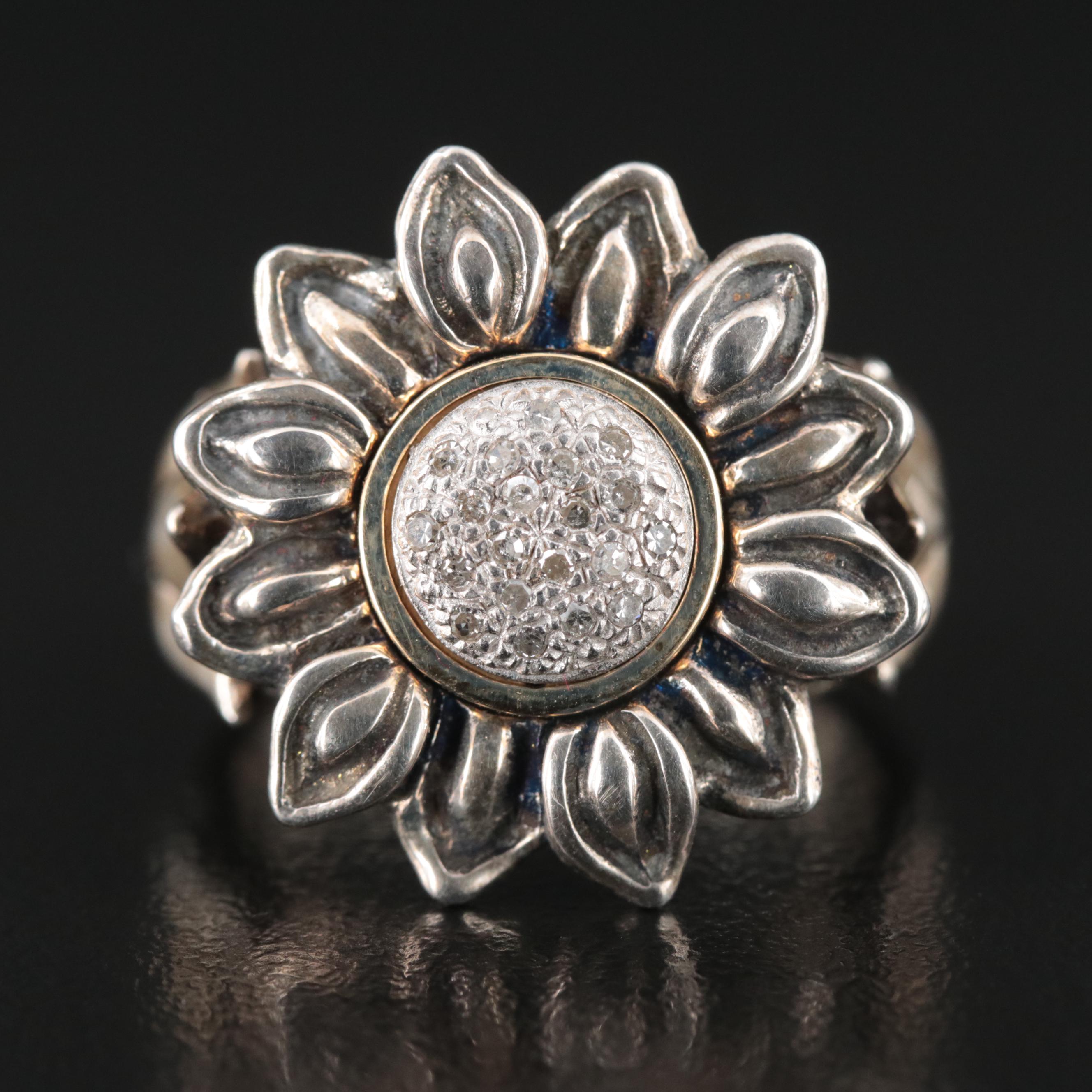 Israeli Sterling Diamond Ring with 14K Accent