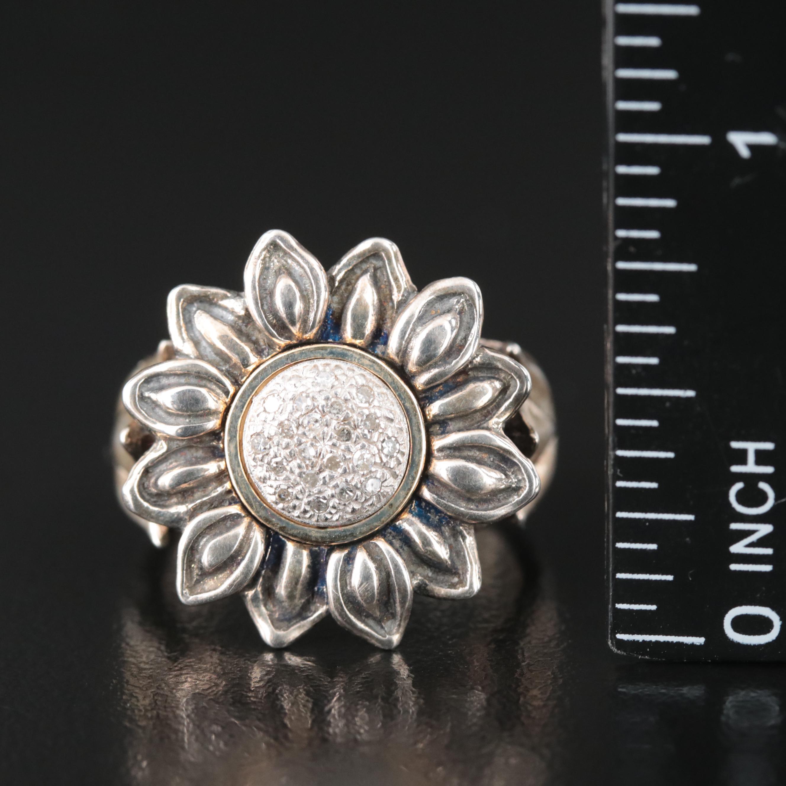 Israeli Sterling Diamond Ring with 14K Accent