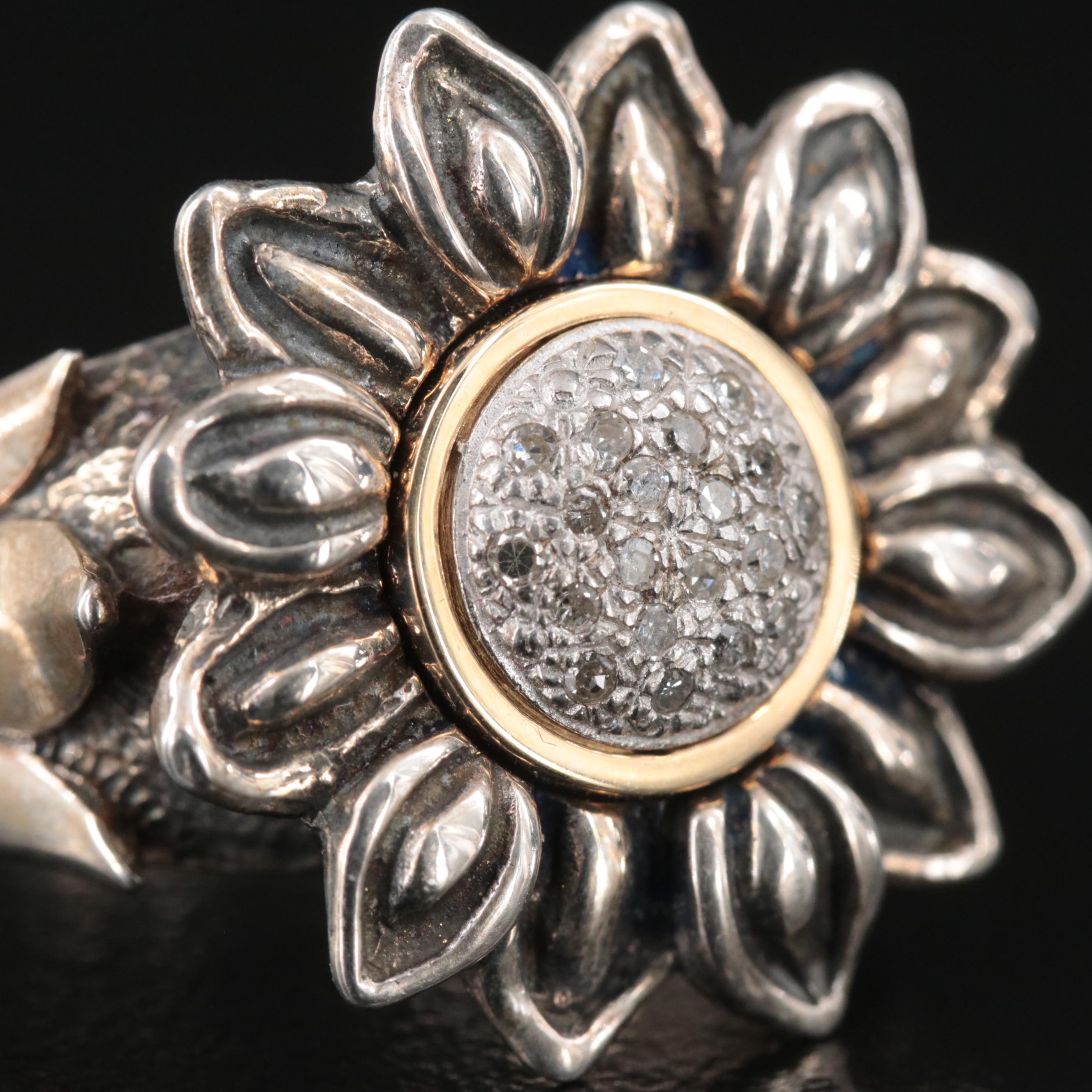 Israeli Sterling Diamond Ring with 14K Accent