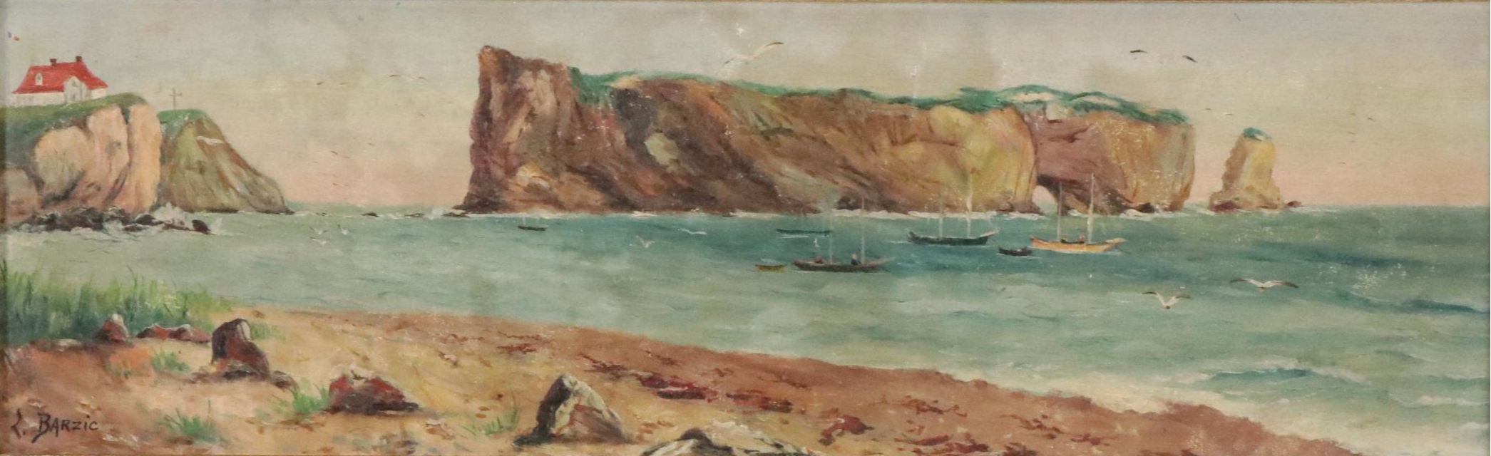 L. Barzic Coastal Oil Painting "Percé Gaspe Peninsula," Early 20th Century