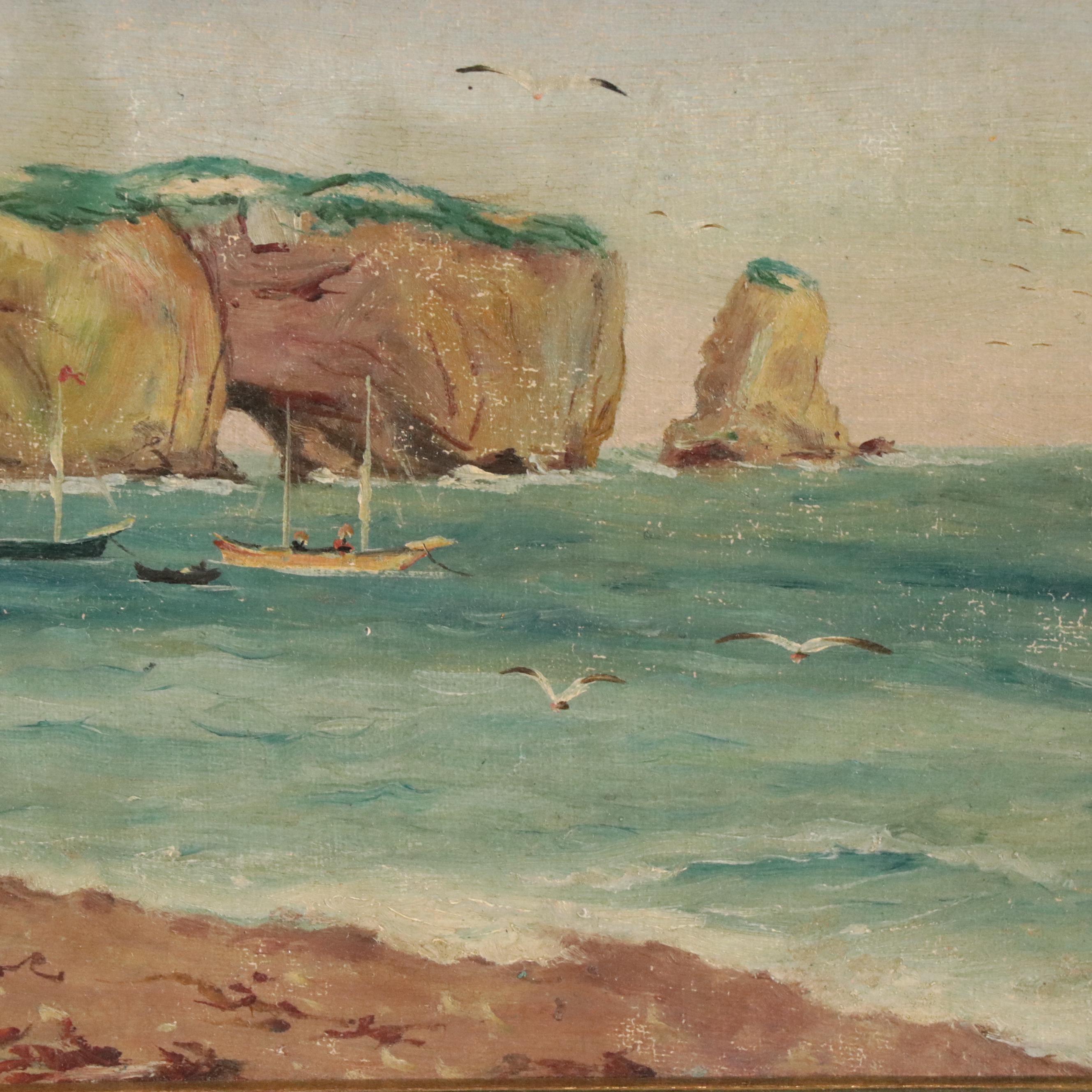 L. Barzic Coastal Oil Painting "Percé Gaspe Peninsula," Early 20th Century
