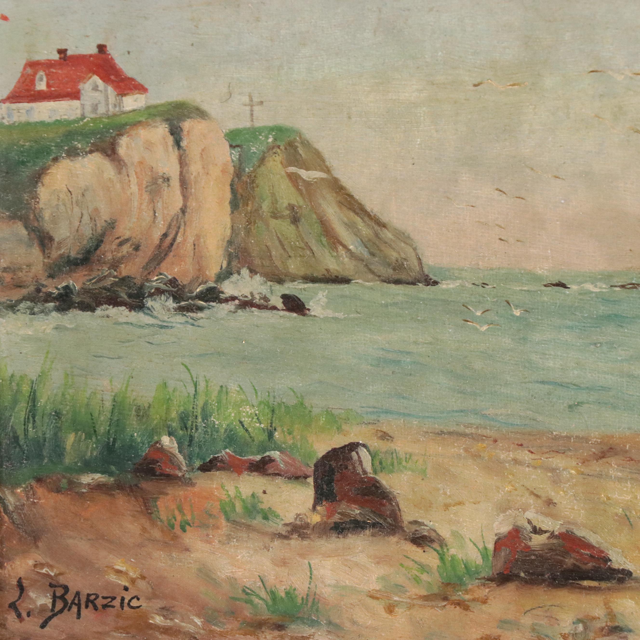 L. Barzic Coastal Oil Painting "Percé Gaspe Peninsula," Early 20th Century