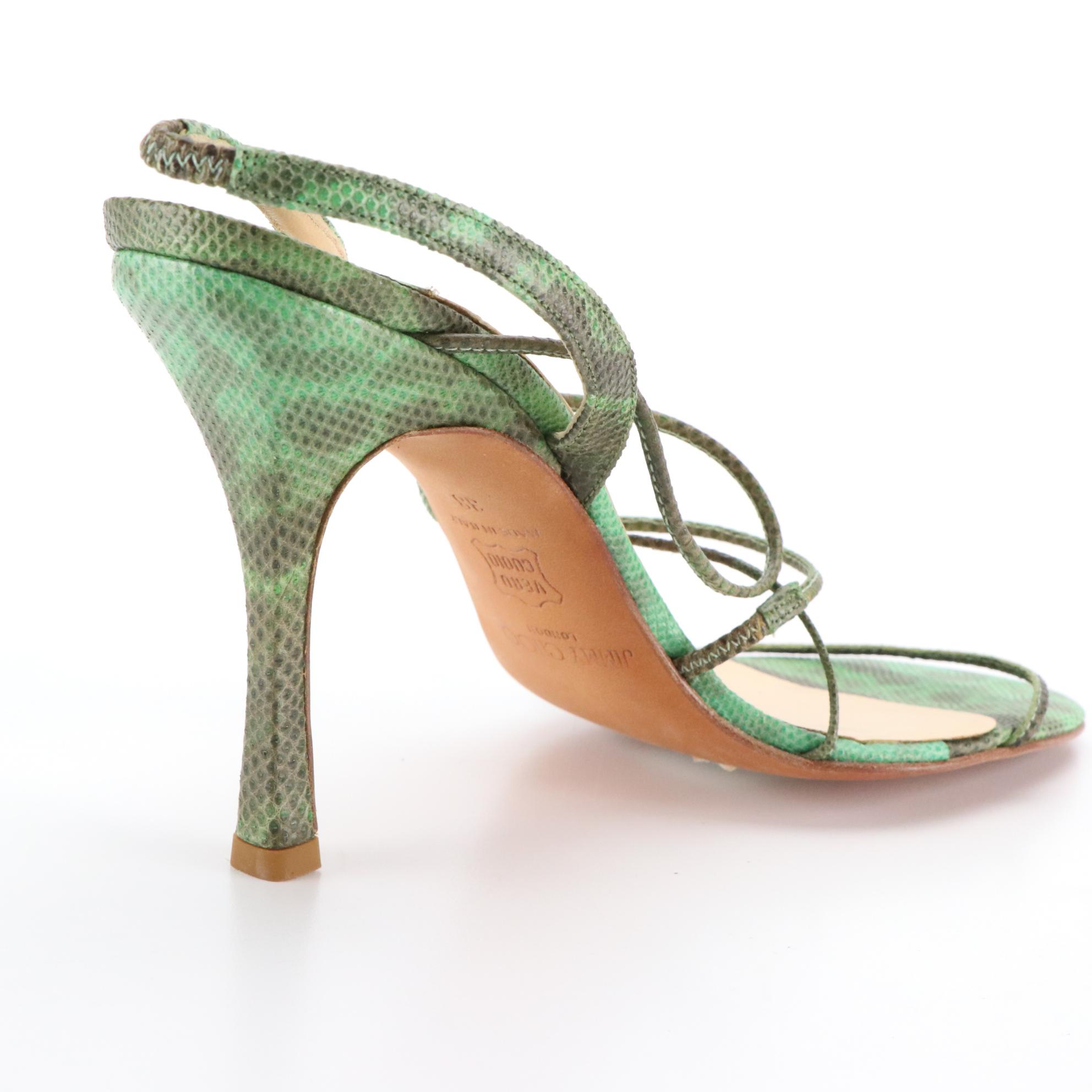 Jimmy Choo Strappy High-Heeled Sandals in Snake Embossed Leather