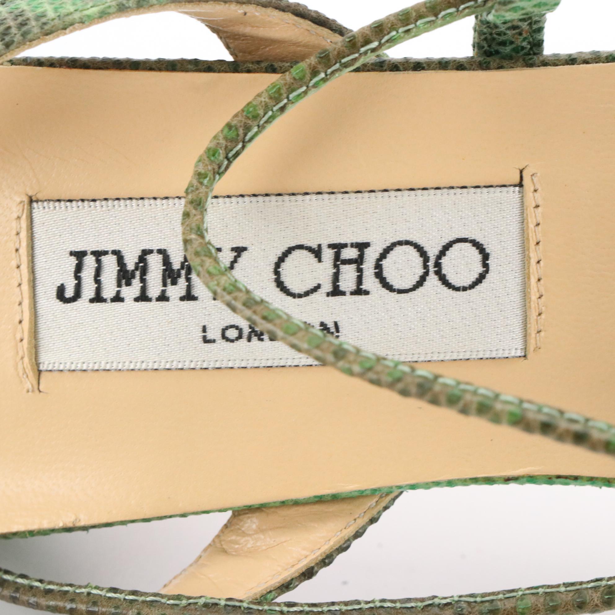 Jimmy Choo Strappy High-Heeled Sandals in Snake Embossed Leather
