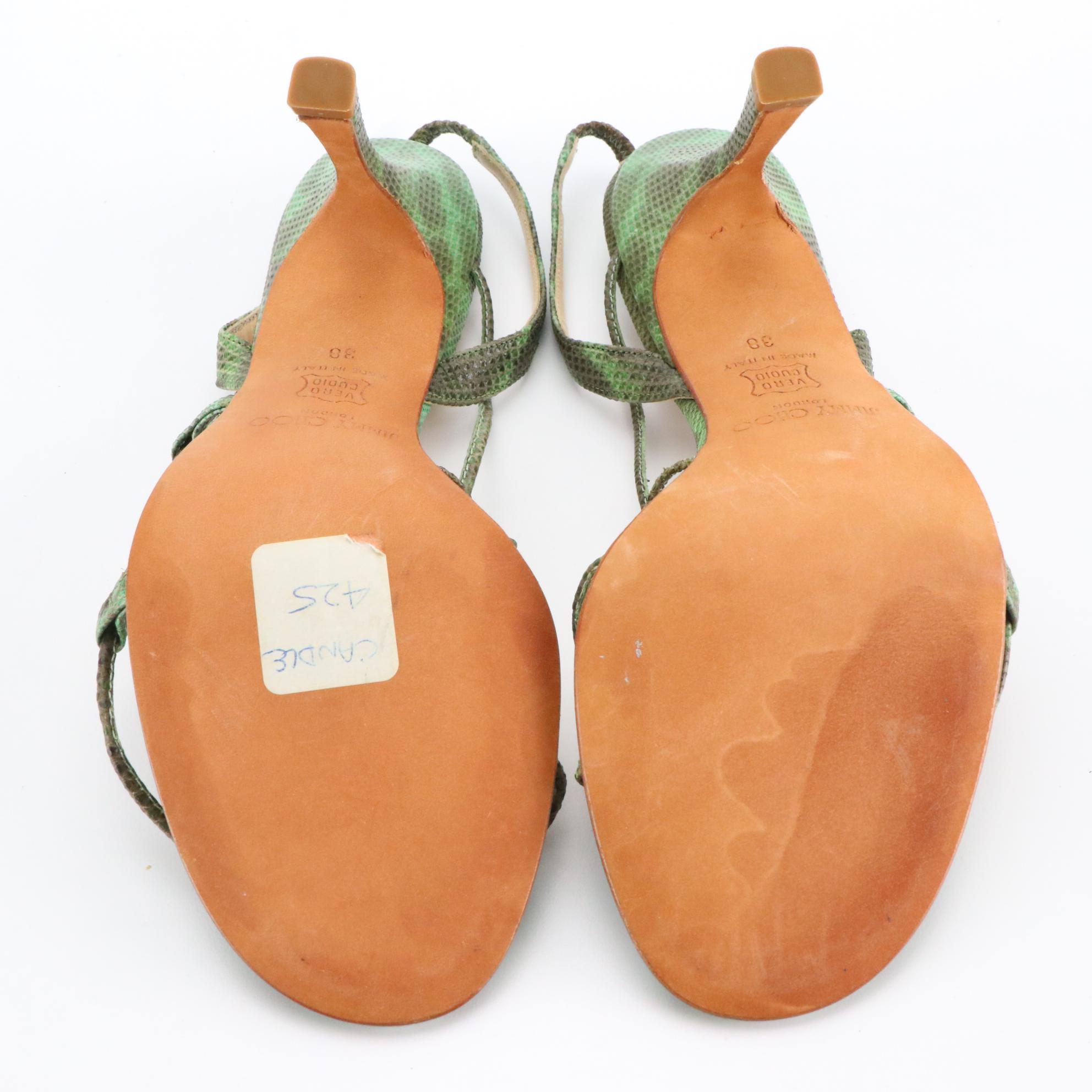 Jimmy Choo Strappy High-Heeled Sandals in Snake Embossed Leather