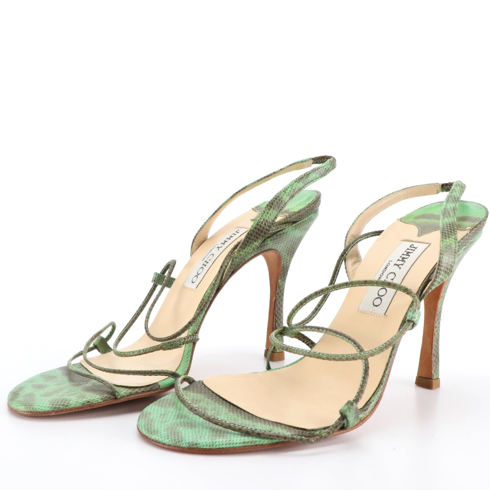 Jimmy Choo Strappy High-Heeled Sandals in Snake Embossed Leather
