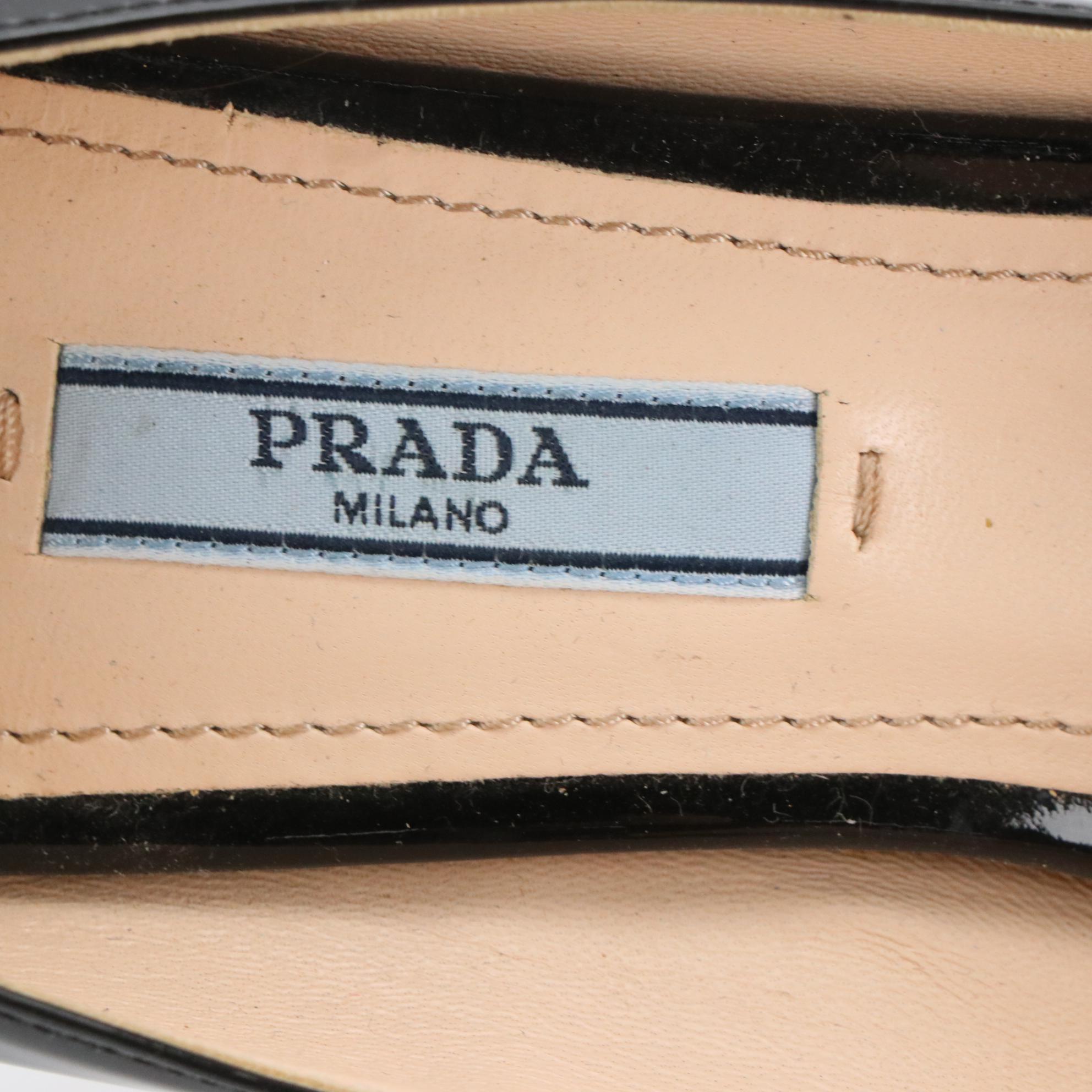 Prada Peep-Toe Platform Pumps in Black Patent Leather