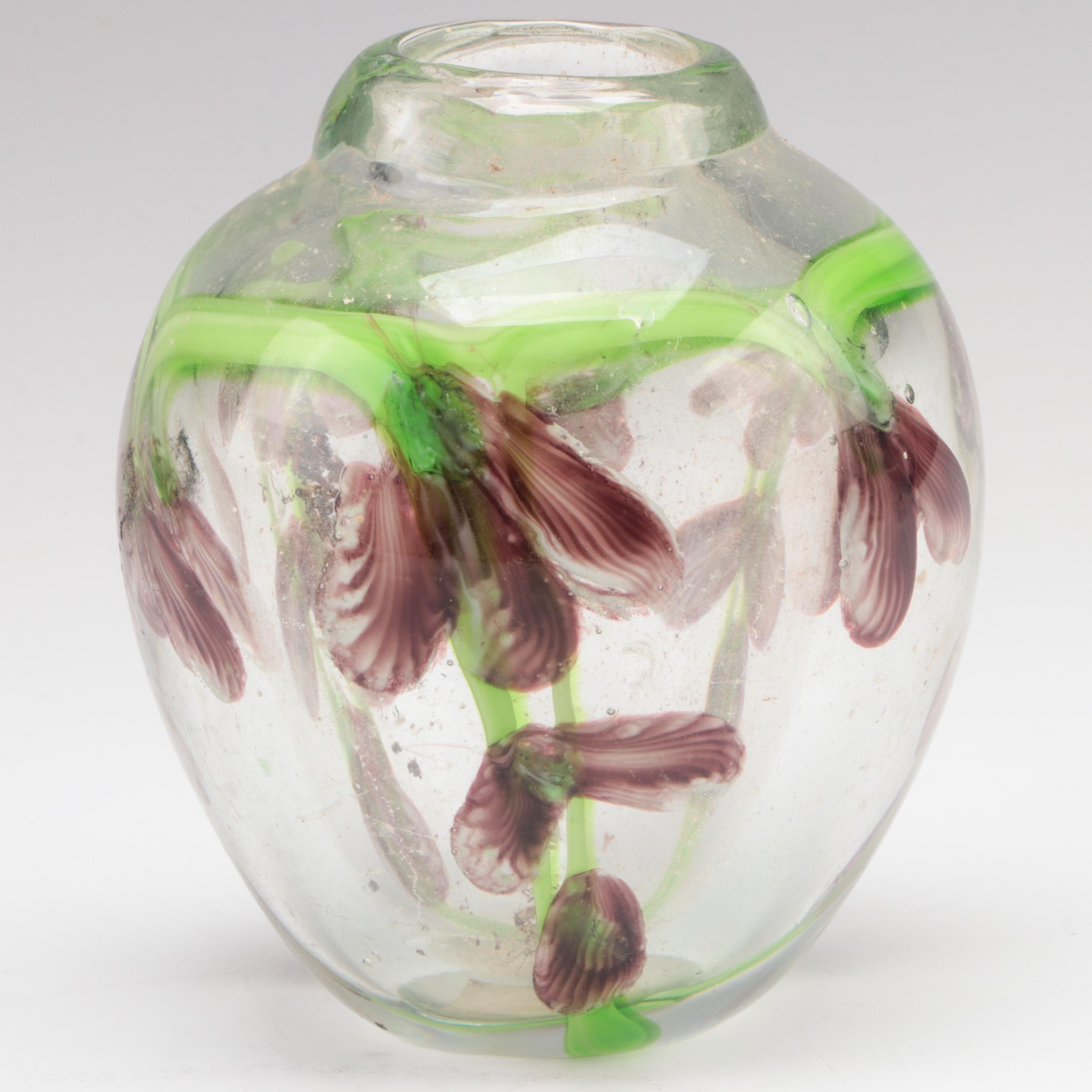 Murano Style Purple Flower Glass Vase