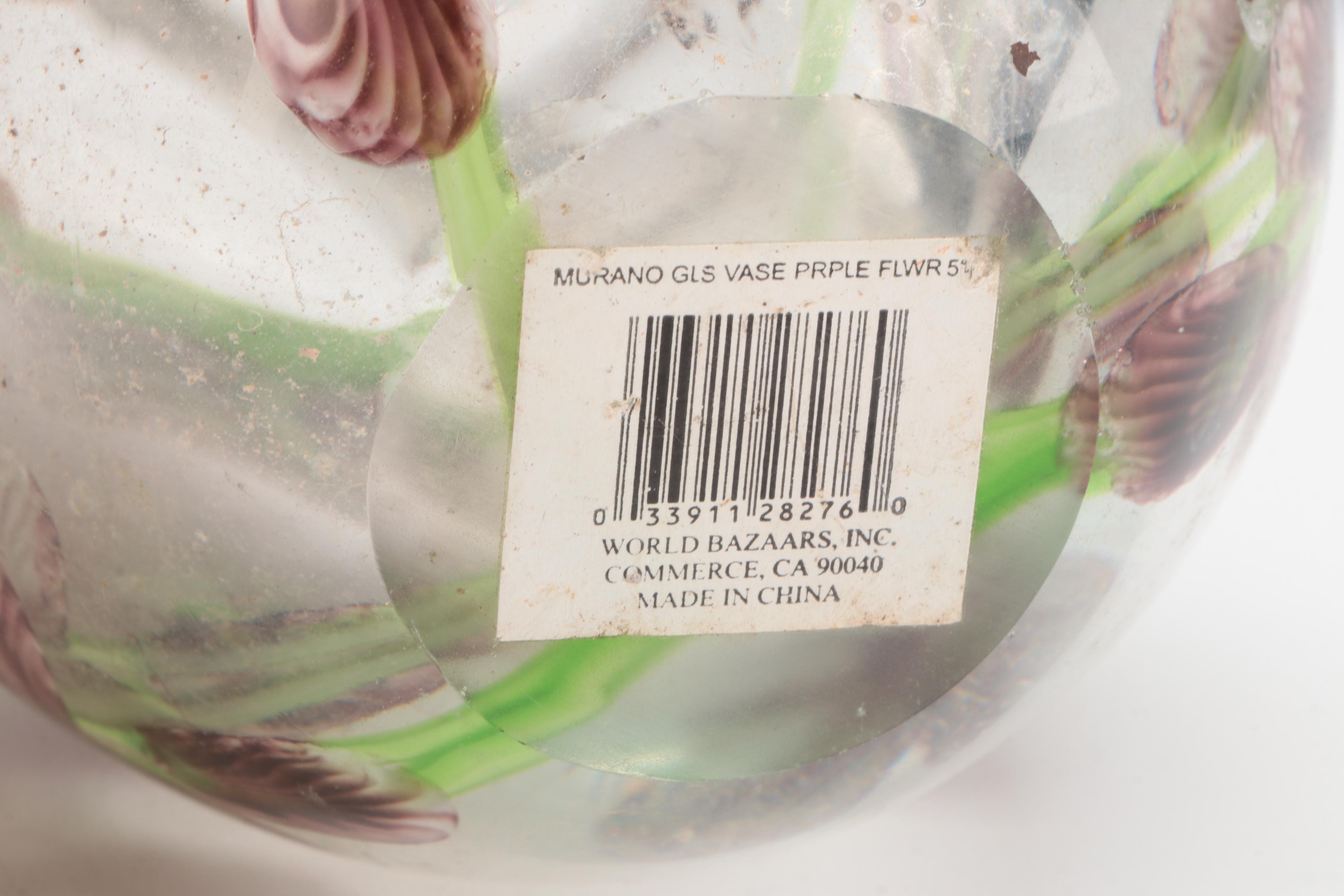 Murano Style Purple Flower Glass Vase