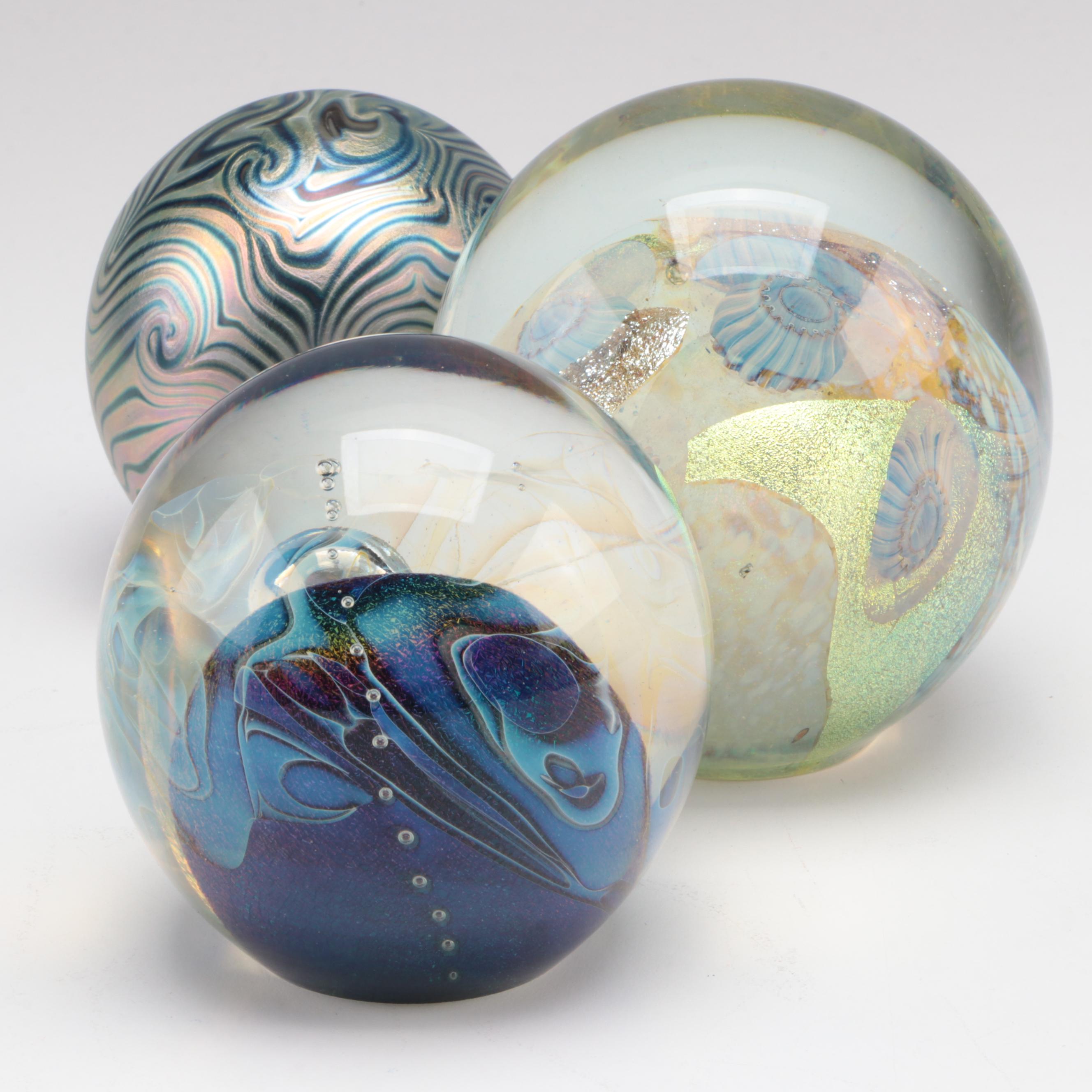 Robert Eickholt Dichroic, Opalescent, and Iridescent Glass Paperweights, 2000s