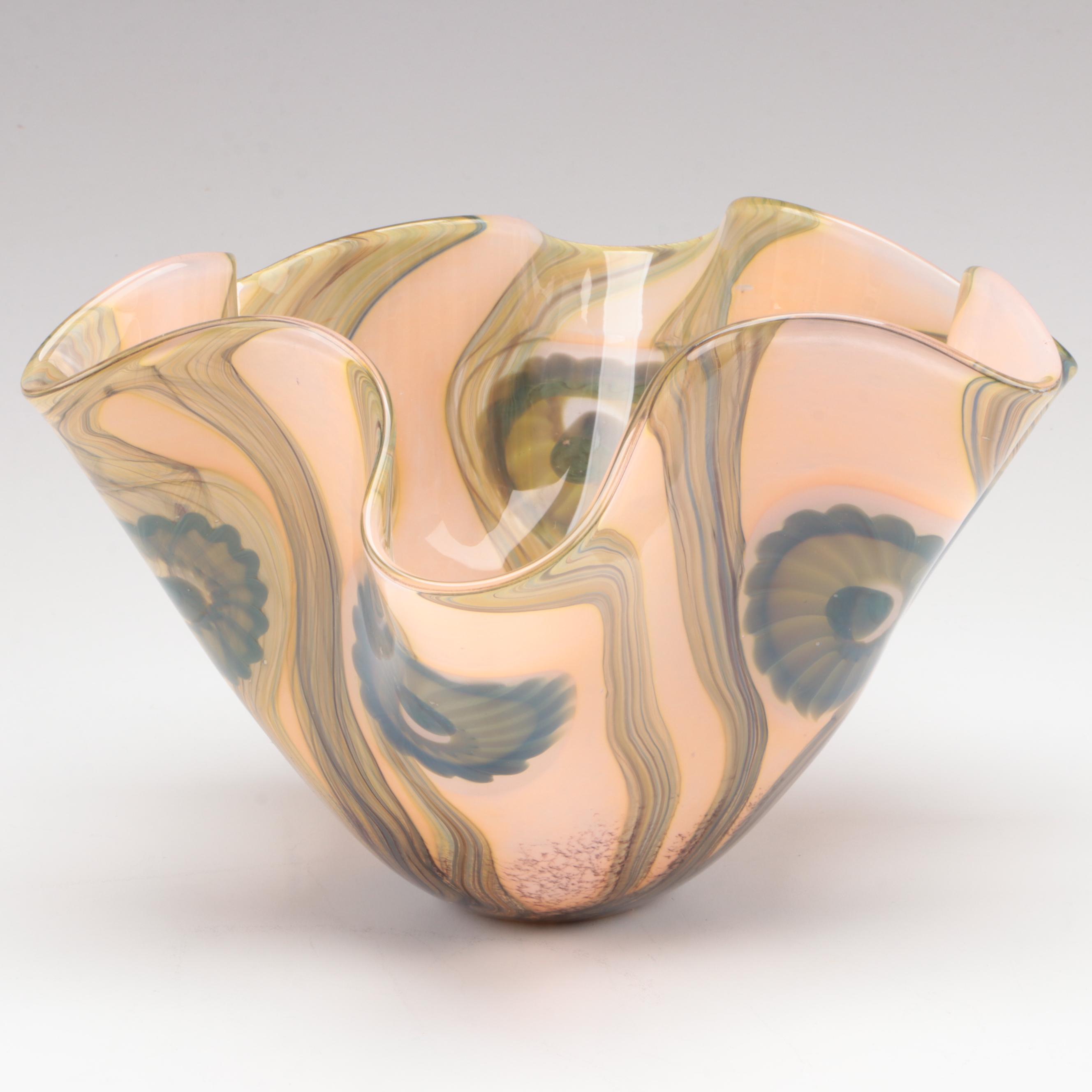 Robert Eickholt "Seascape" Handblown Fluted Studio Art Glass Vase, 2008