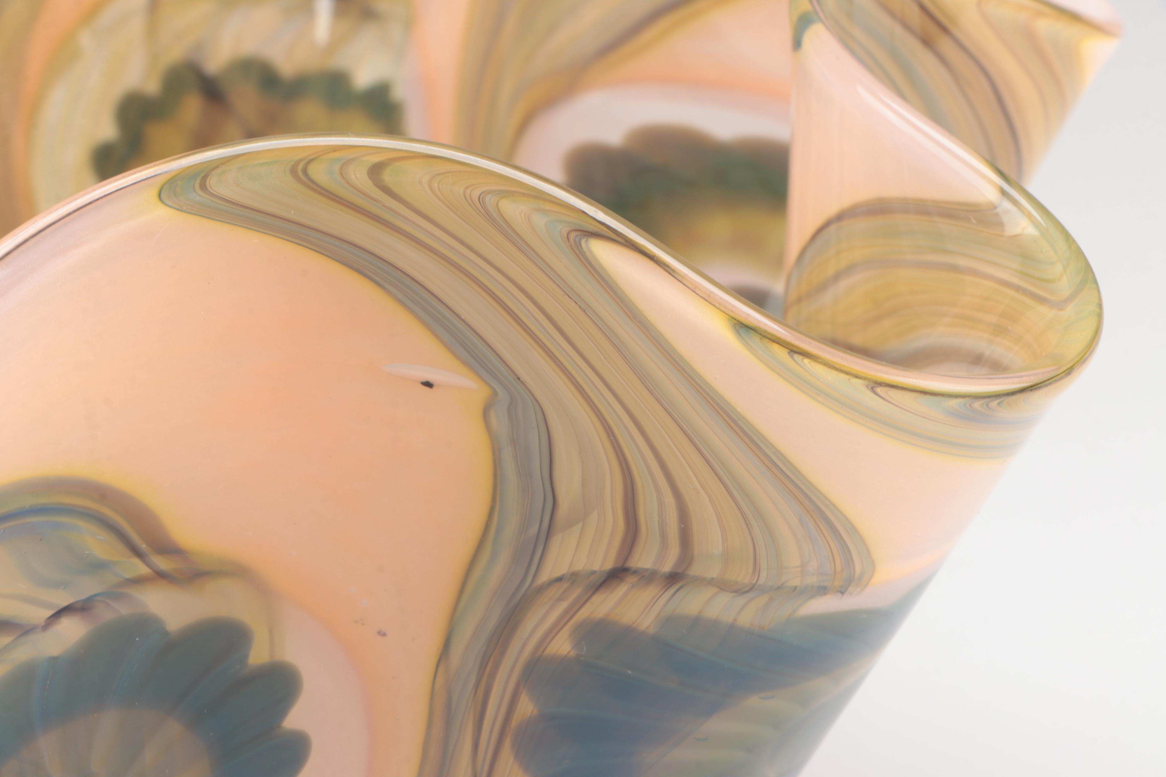 Robert Eickholt "Seascape" Handblown Fluted Studio Art Glass Vase, 2008