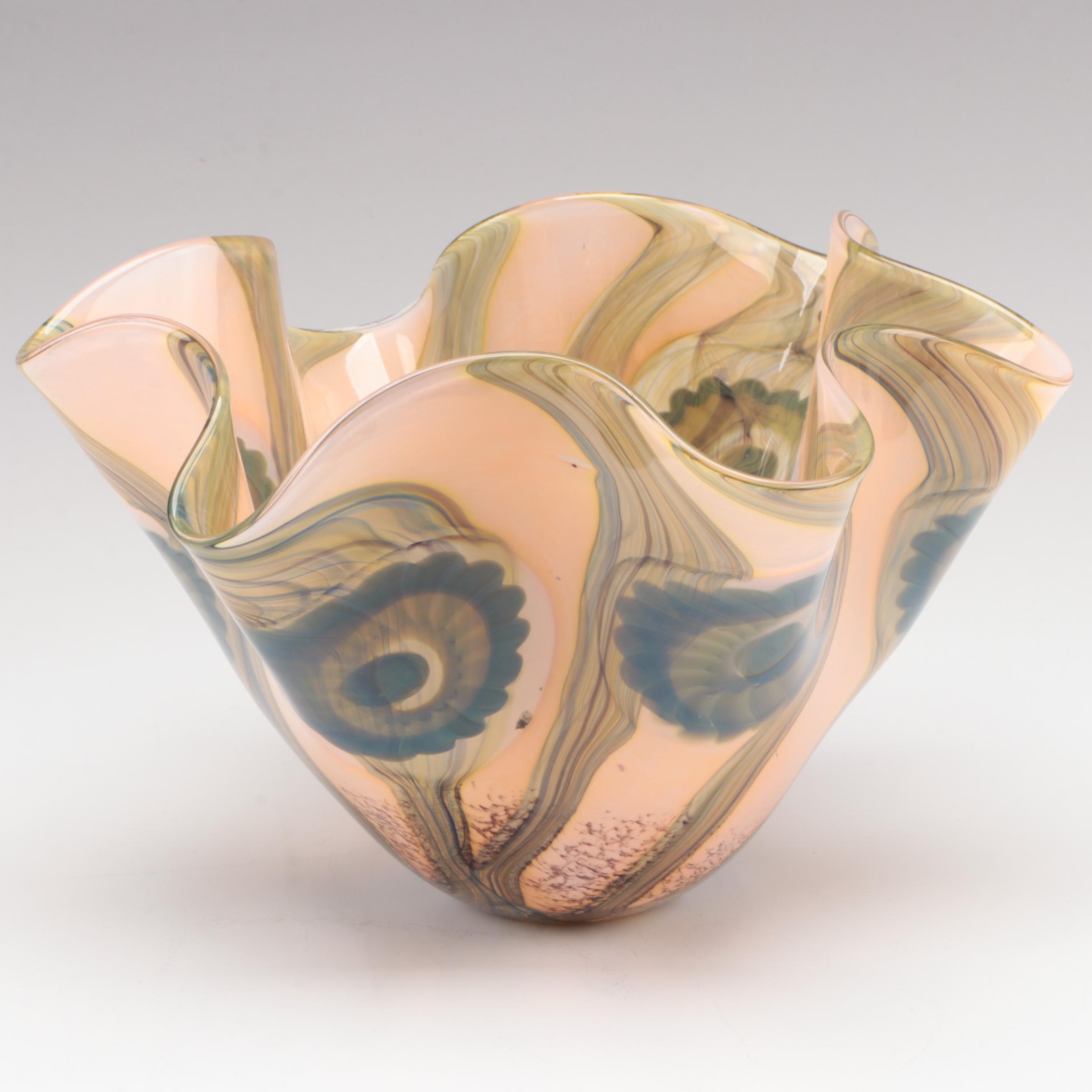 Robert Eickholt "Seascape" Handblown Fluted Studio Art Glass Vase, 2008