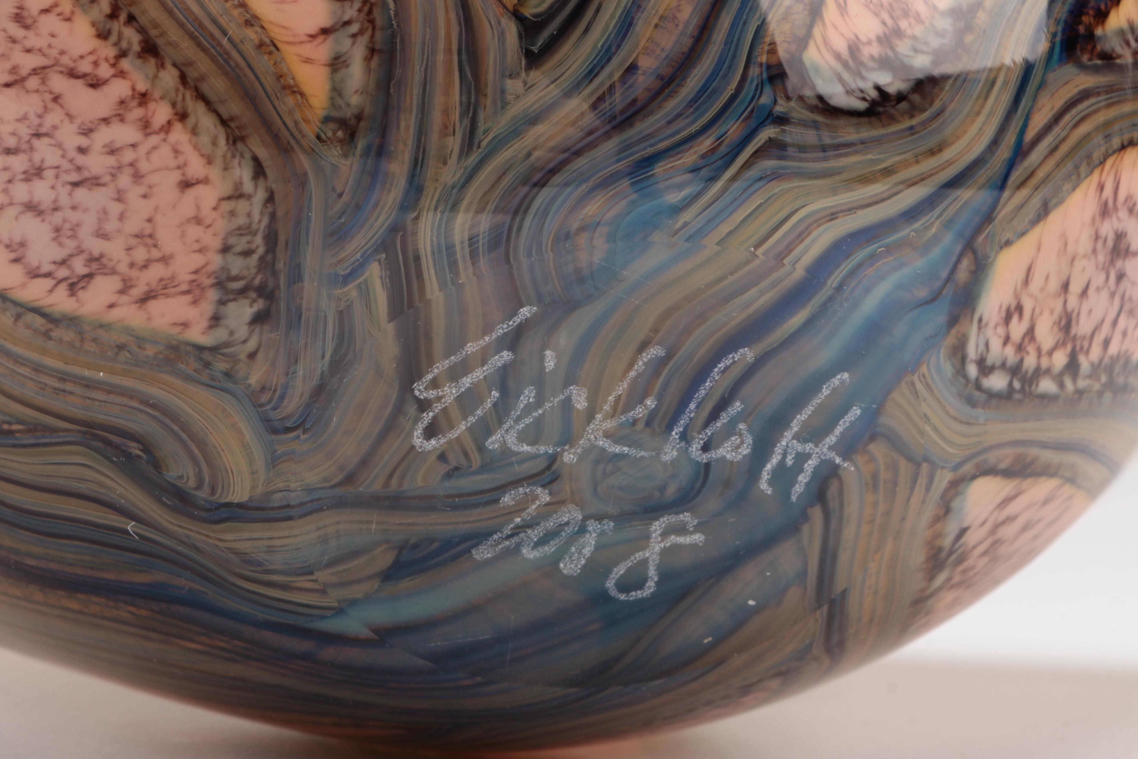 Robert Eickholt "Seascape" Handblown Fluted Studio Art Glass Vase, 2008