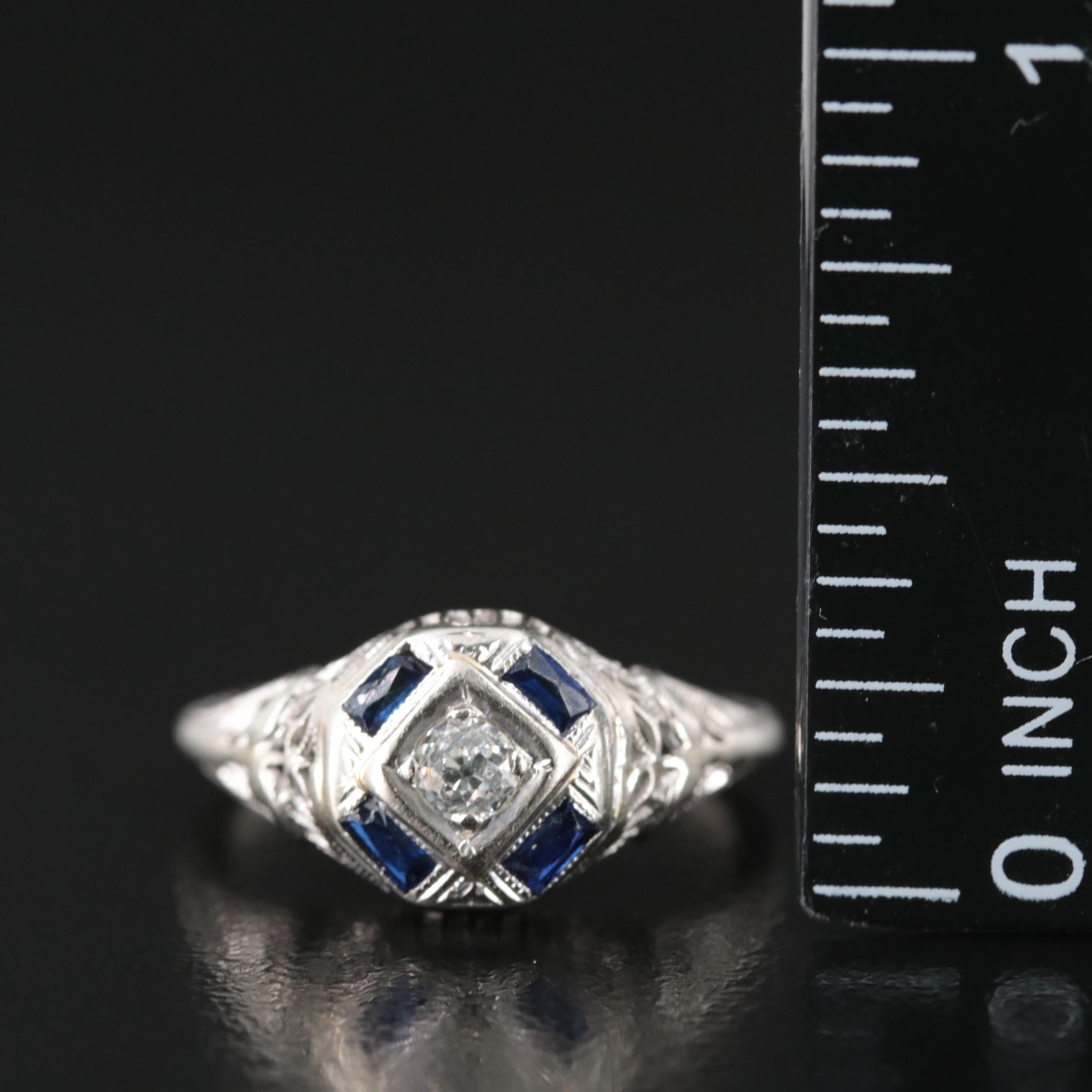 Edwardian 18K Sapphire and Diamond Latticework Ring