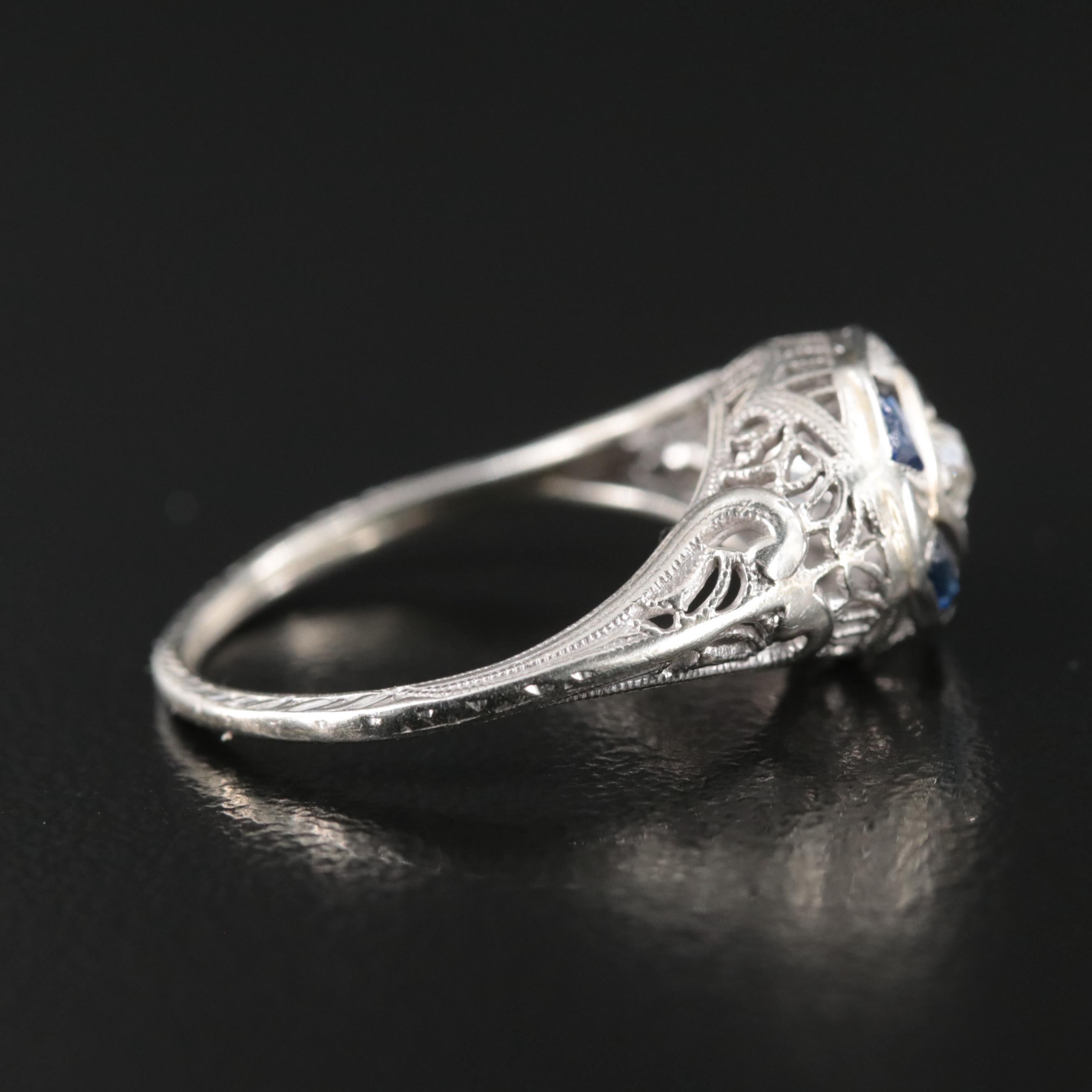 Edwardian 18K Sapphire and Diamond Latticework Ring