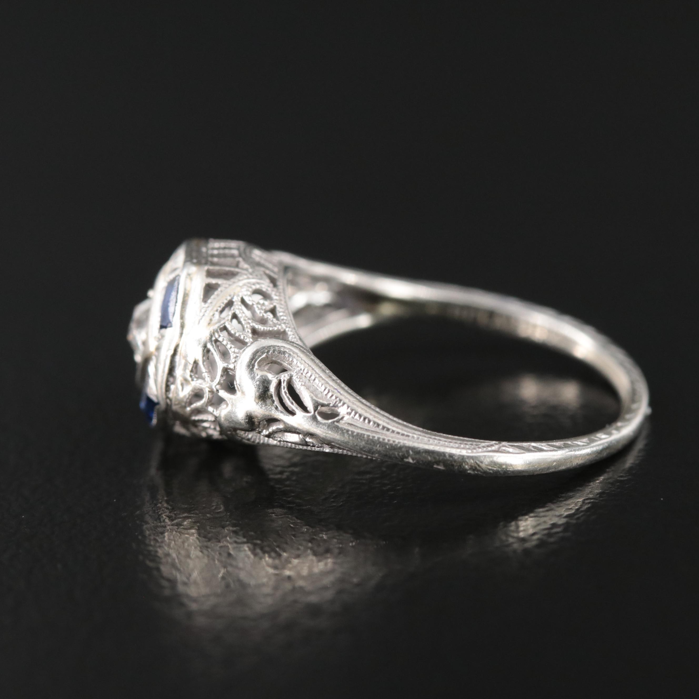 Edwardian 18K Sapphire and Diamond Latticework Ring