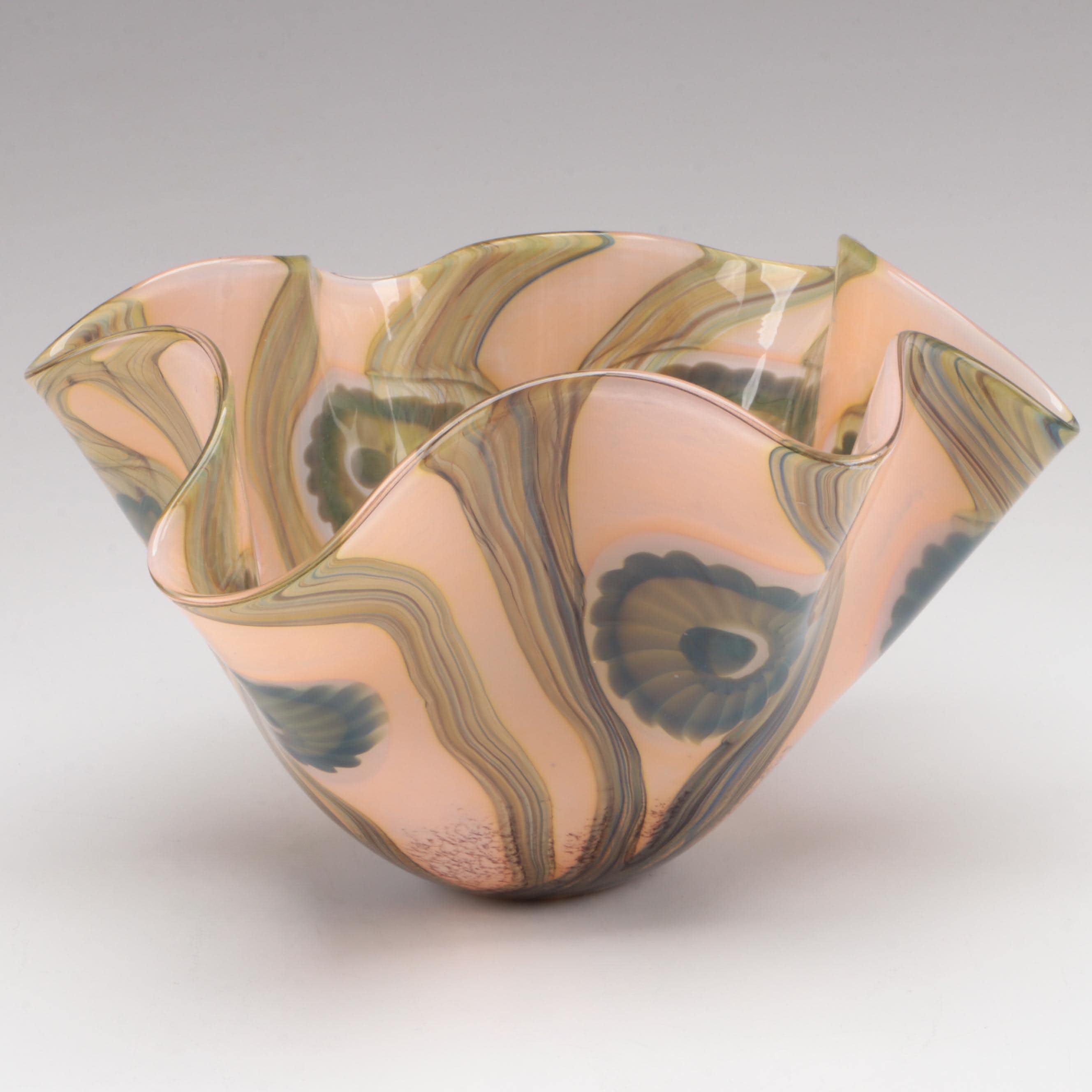 Robert Eickholt "Seascape" Handblown Fluted Studio Art Glass Vase, 2008