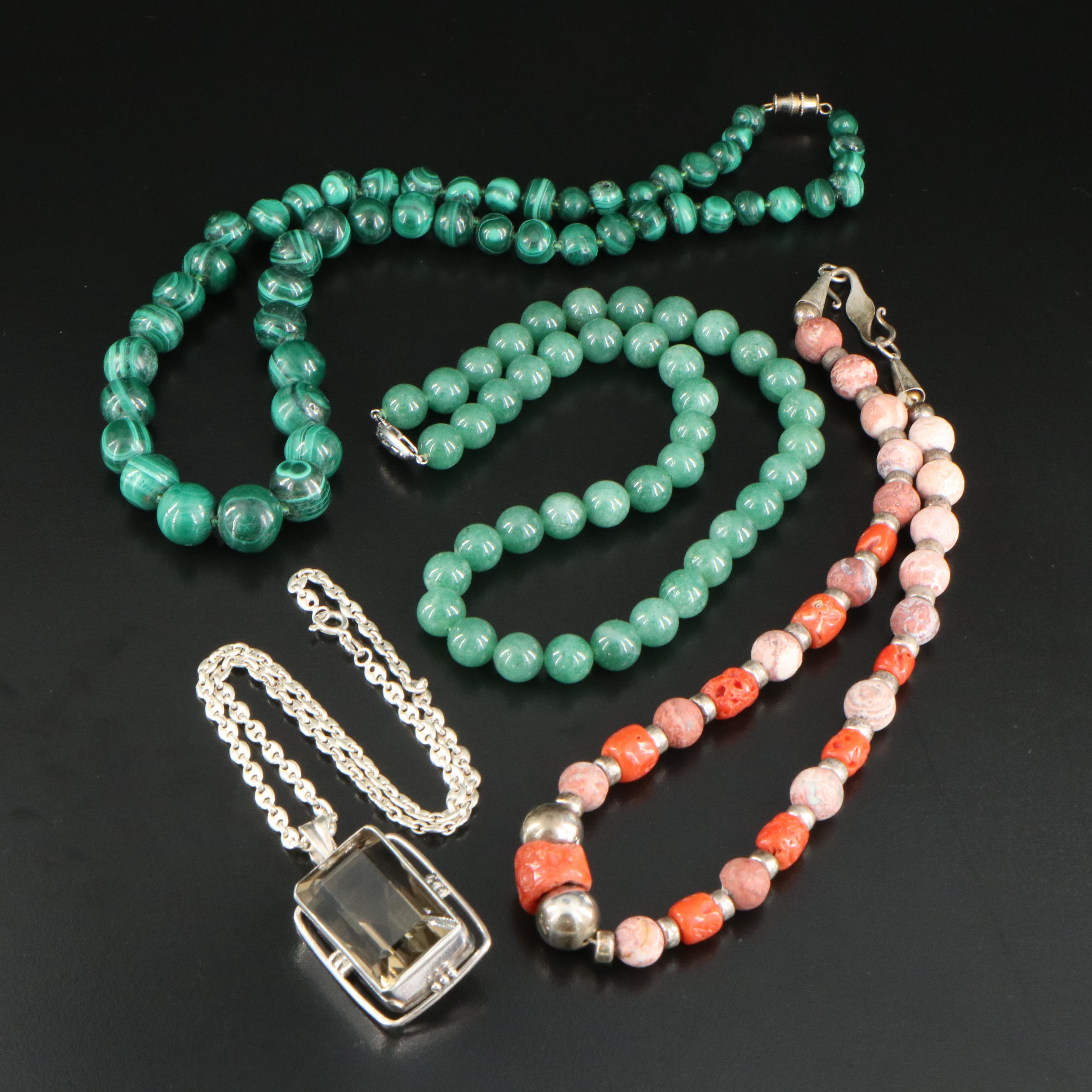 Sterling Smoky Quartz Mariner Link Featured in Beaded Necklaces