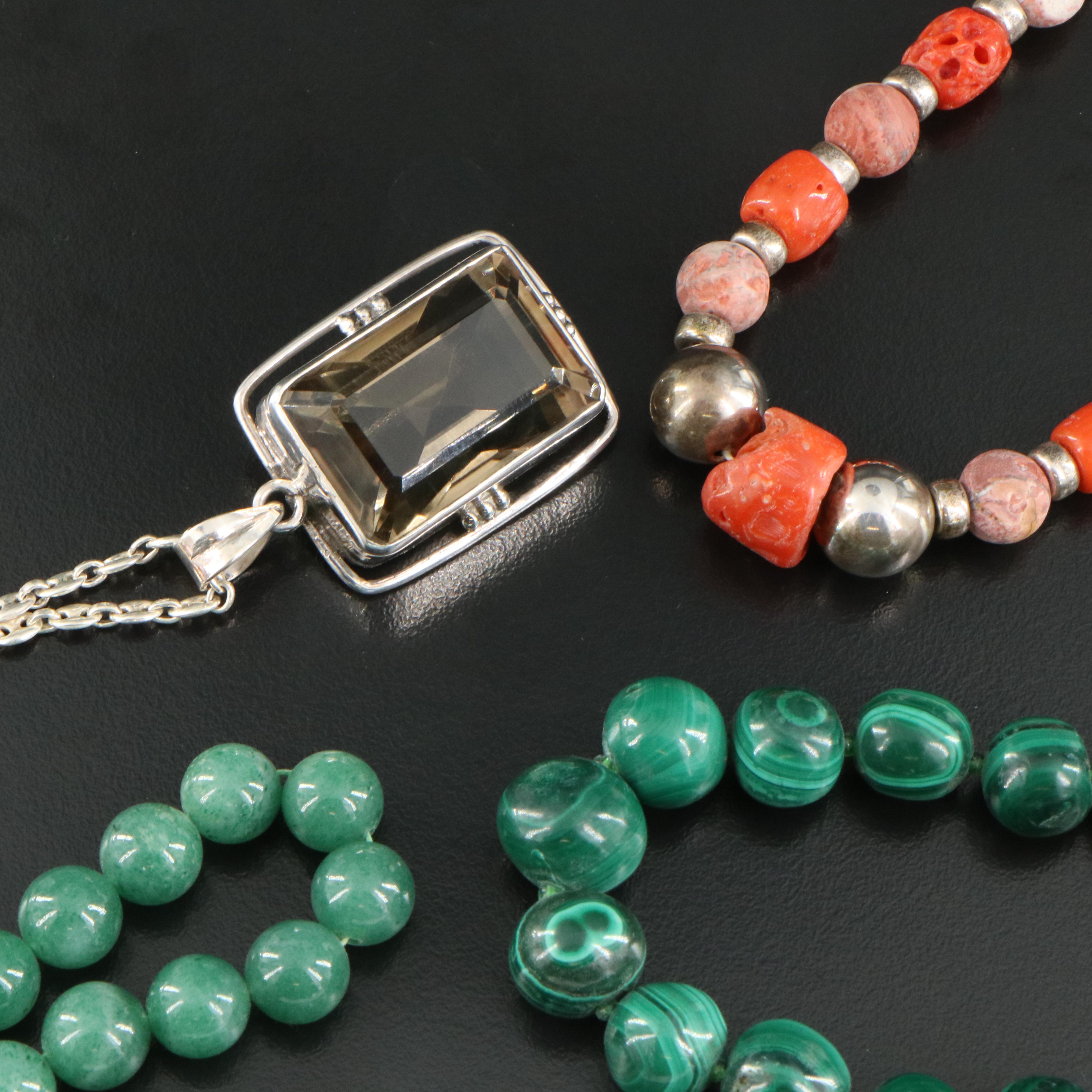 Sterling Smoky Quartz Mariner Link Featured in Beaded Necklaces
