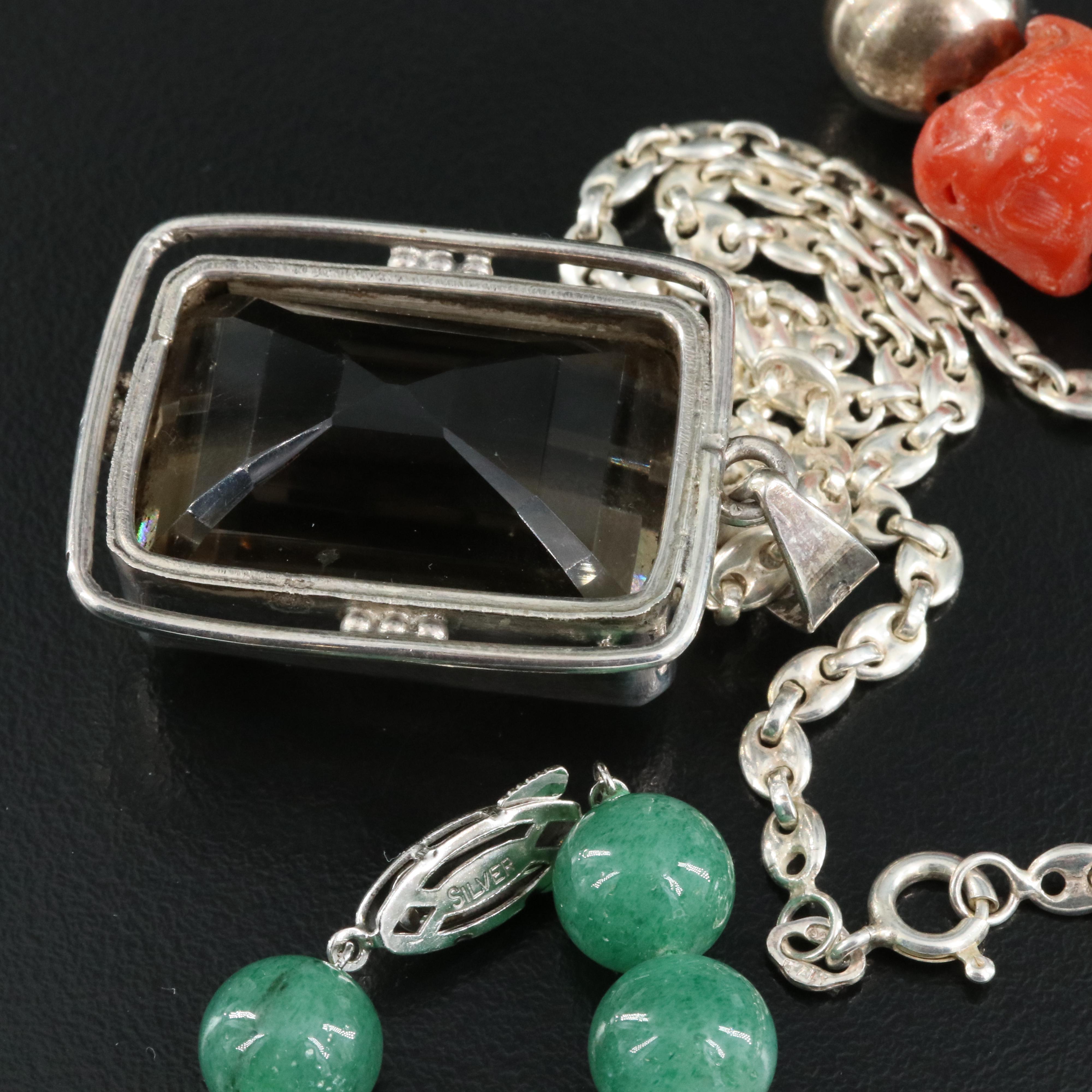 Sterling Smoky Quartz Mariner Link Featured in Beaded Necklaces