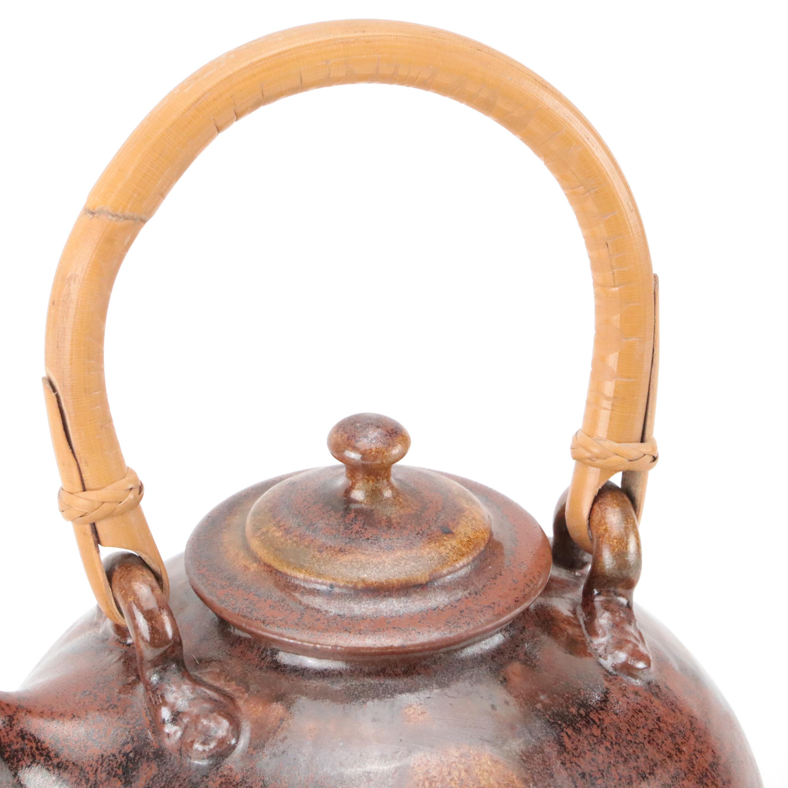 Art Pottery Wood Fired Stoneware Teapot with Bamboo Handle