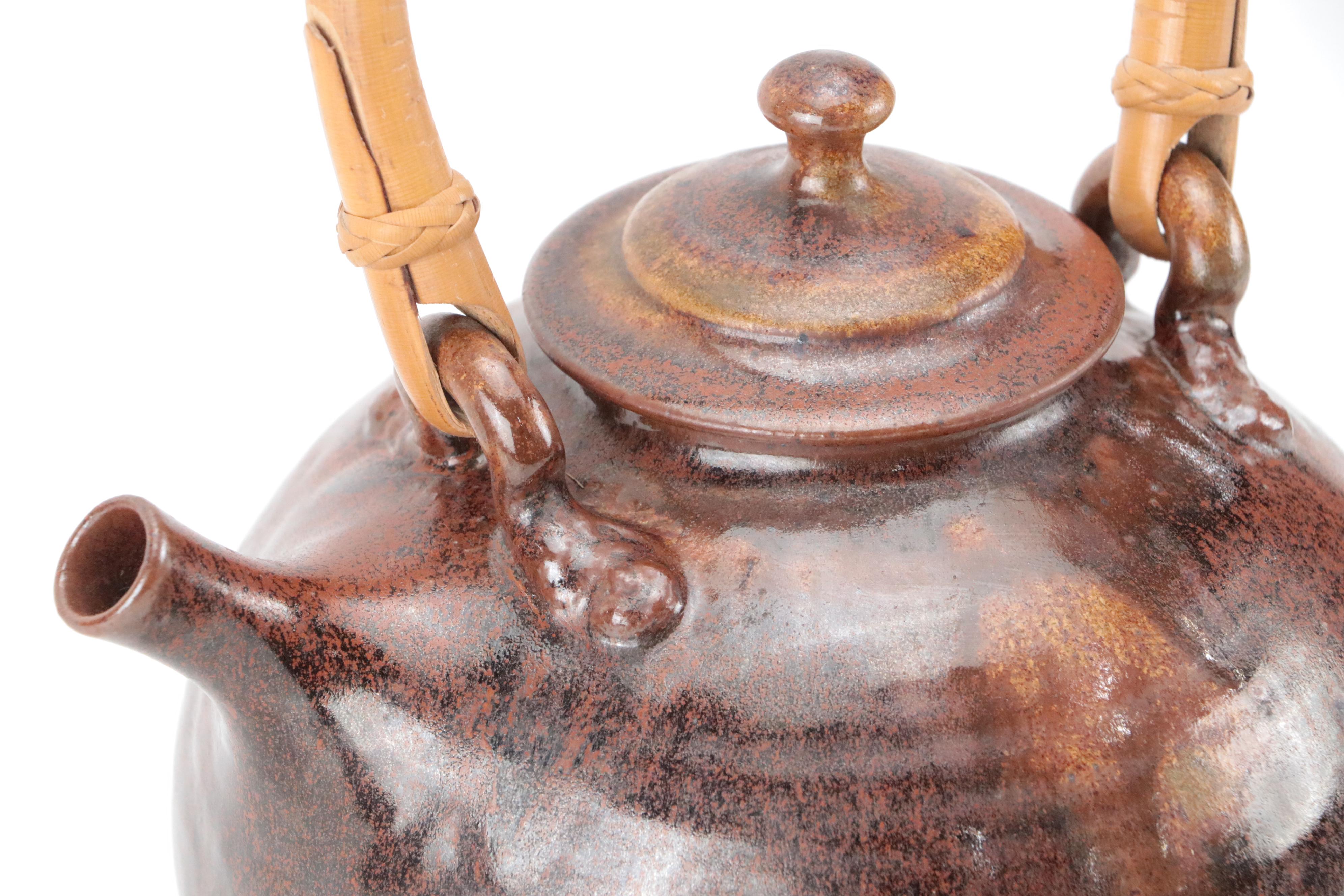 Art Pottery Wood Fired Stoneware Teapot with Bamboo Handle