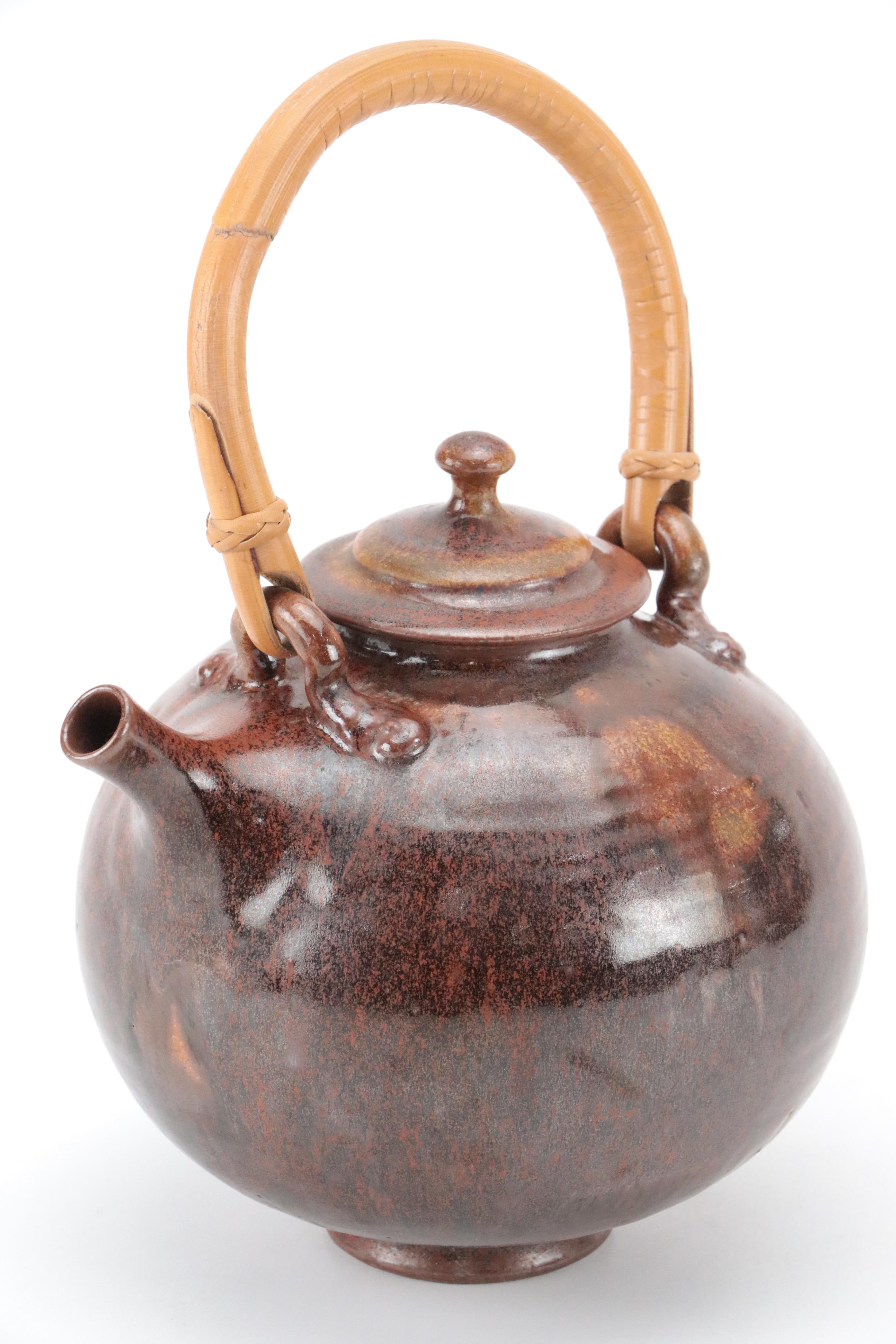Art Pottery Wood Fired Stoneware Teapot with Bamboo Handle