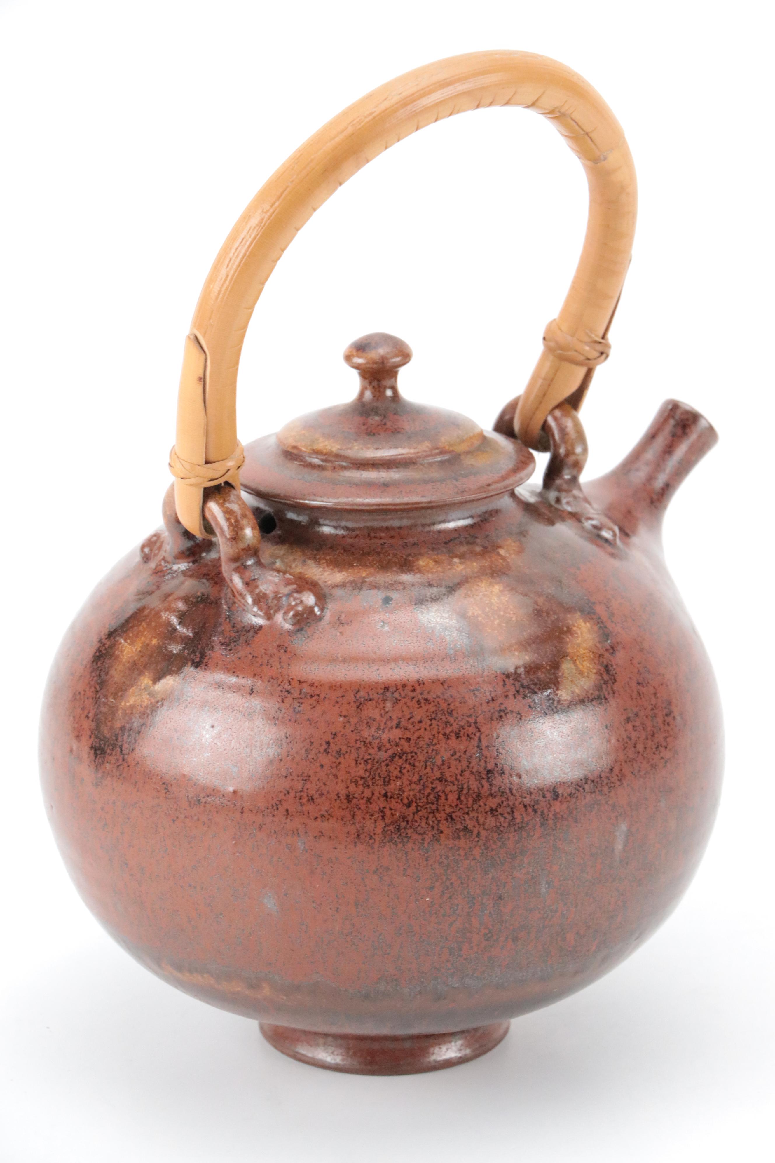 Art Pottery Wood Fired Stoneware Teapot with Bamboo Handle