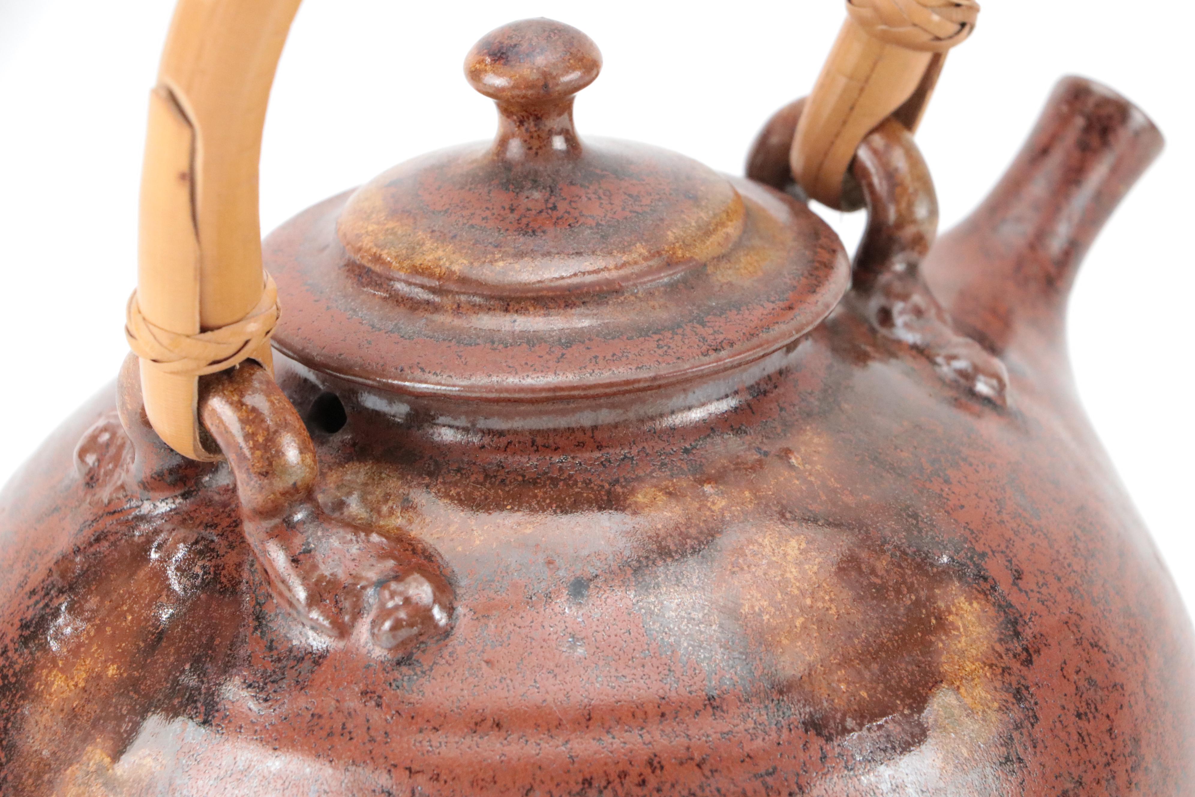 Art Pottery Wood Fired Stoneware Teapot with Bamboo Handle