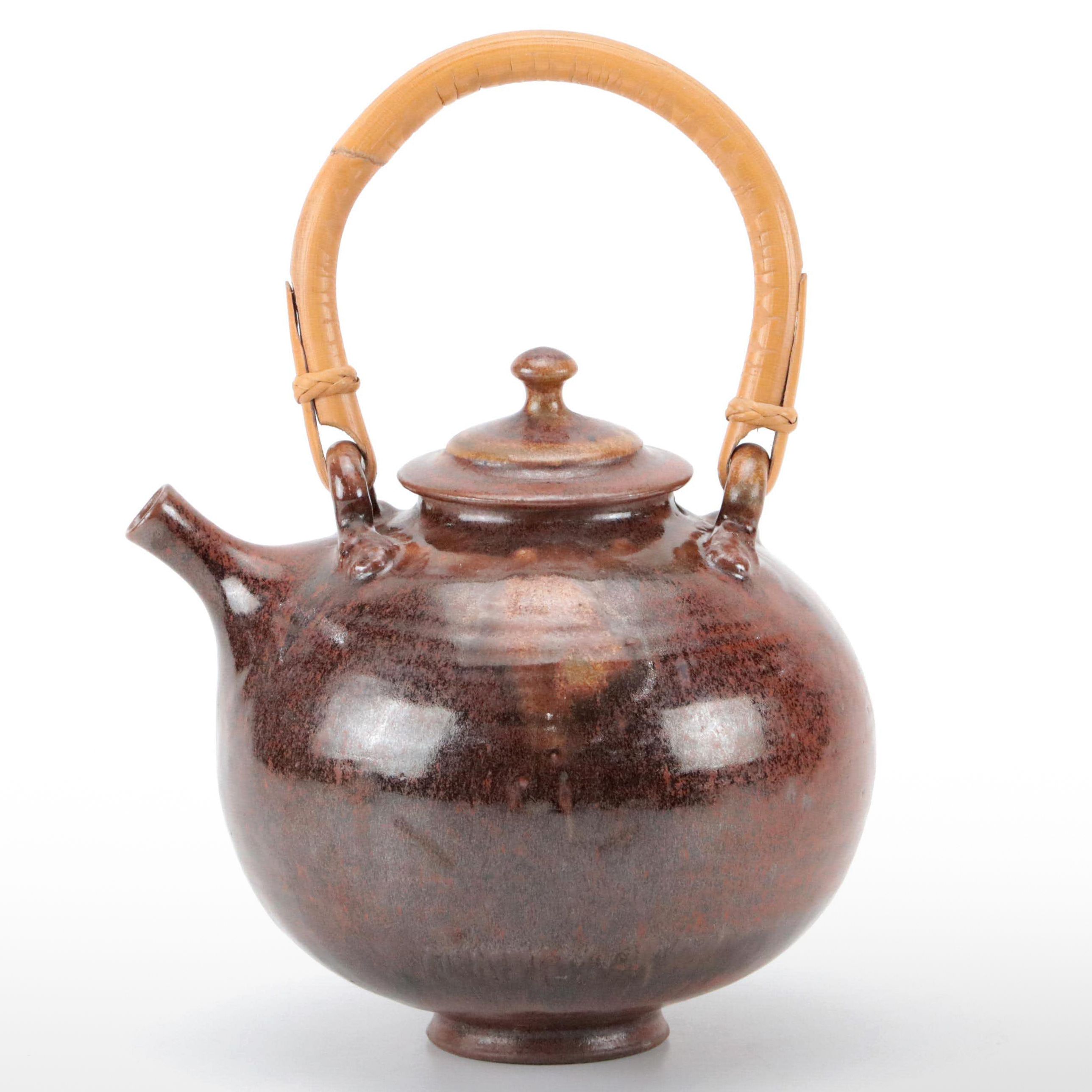 Art Pottery Wood Fired Stoneware Teapot with Bamboo Handle