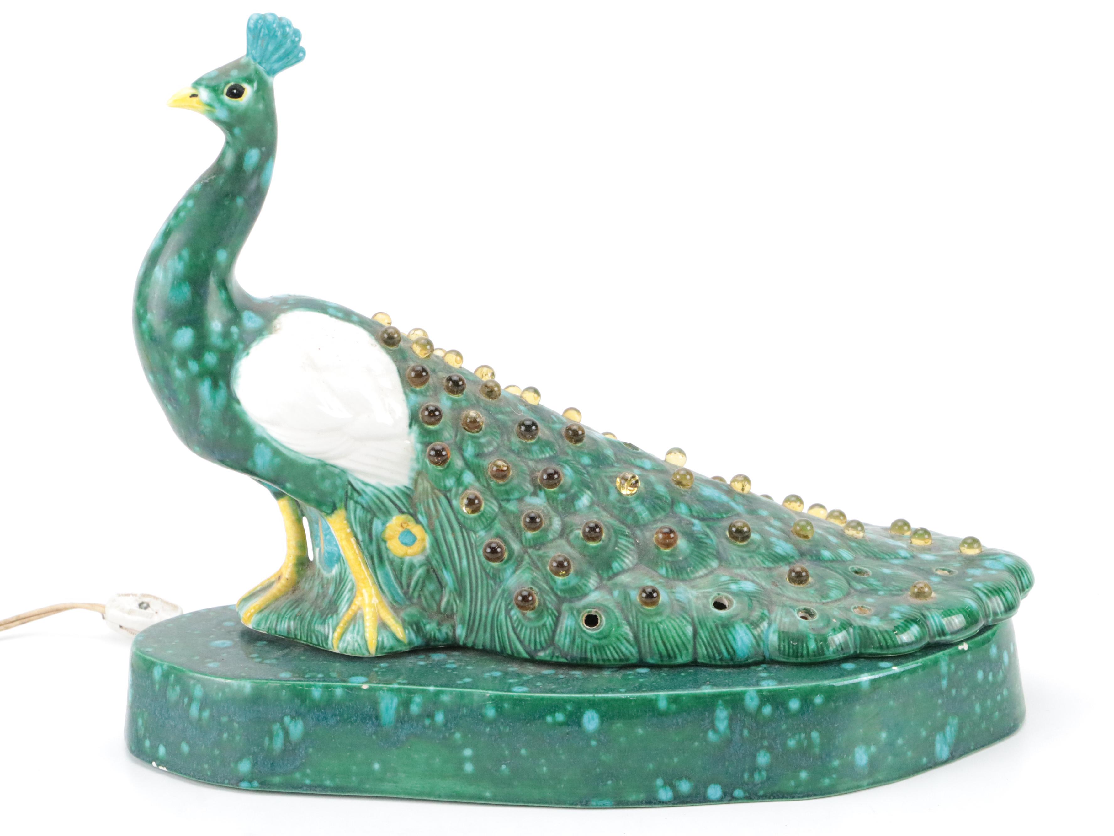 Mid-Century Ceramic Peacock Lamp