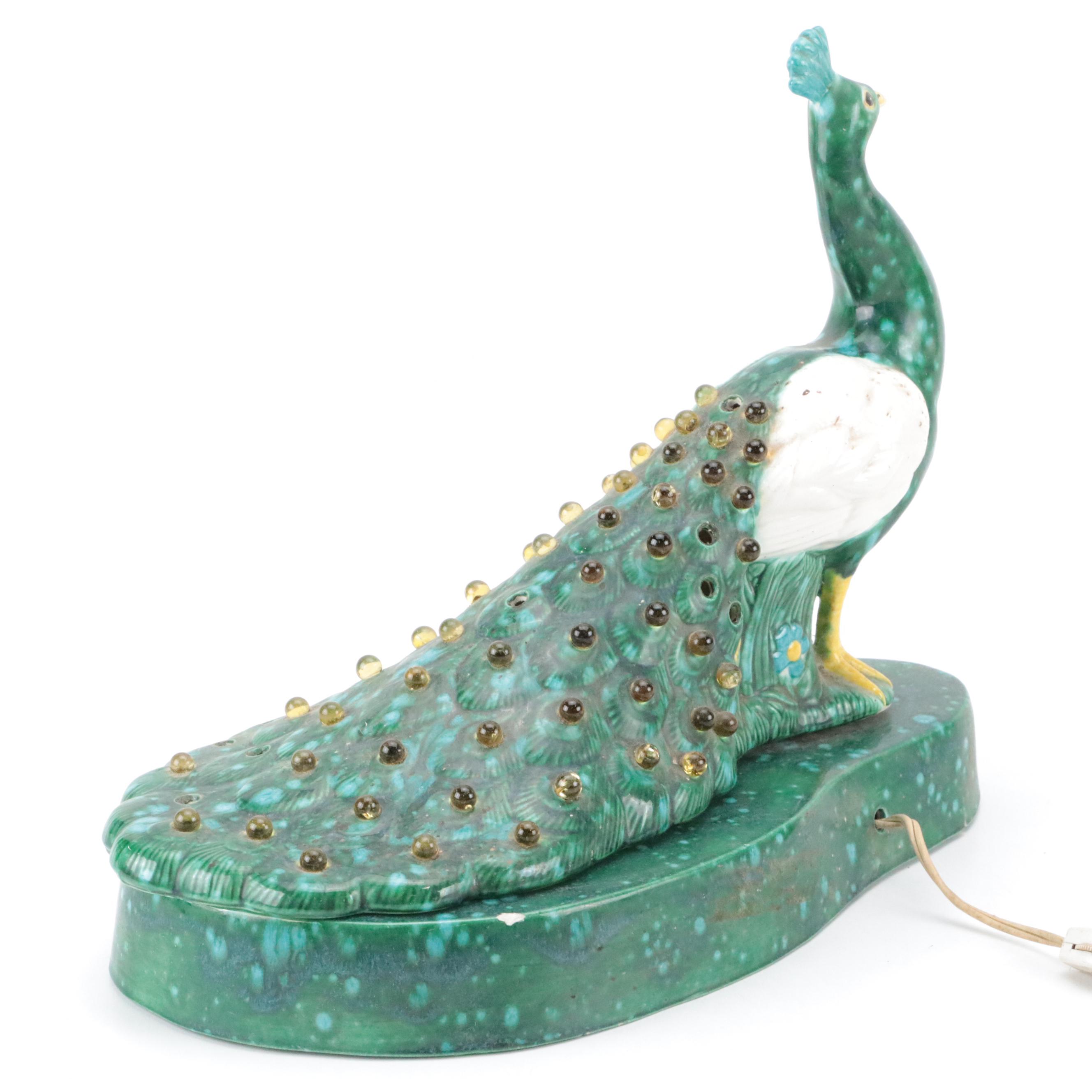 Mid-Century Ceramic Peacock Lamp