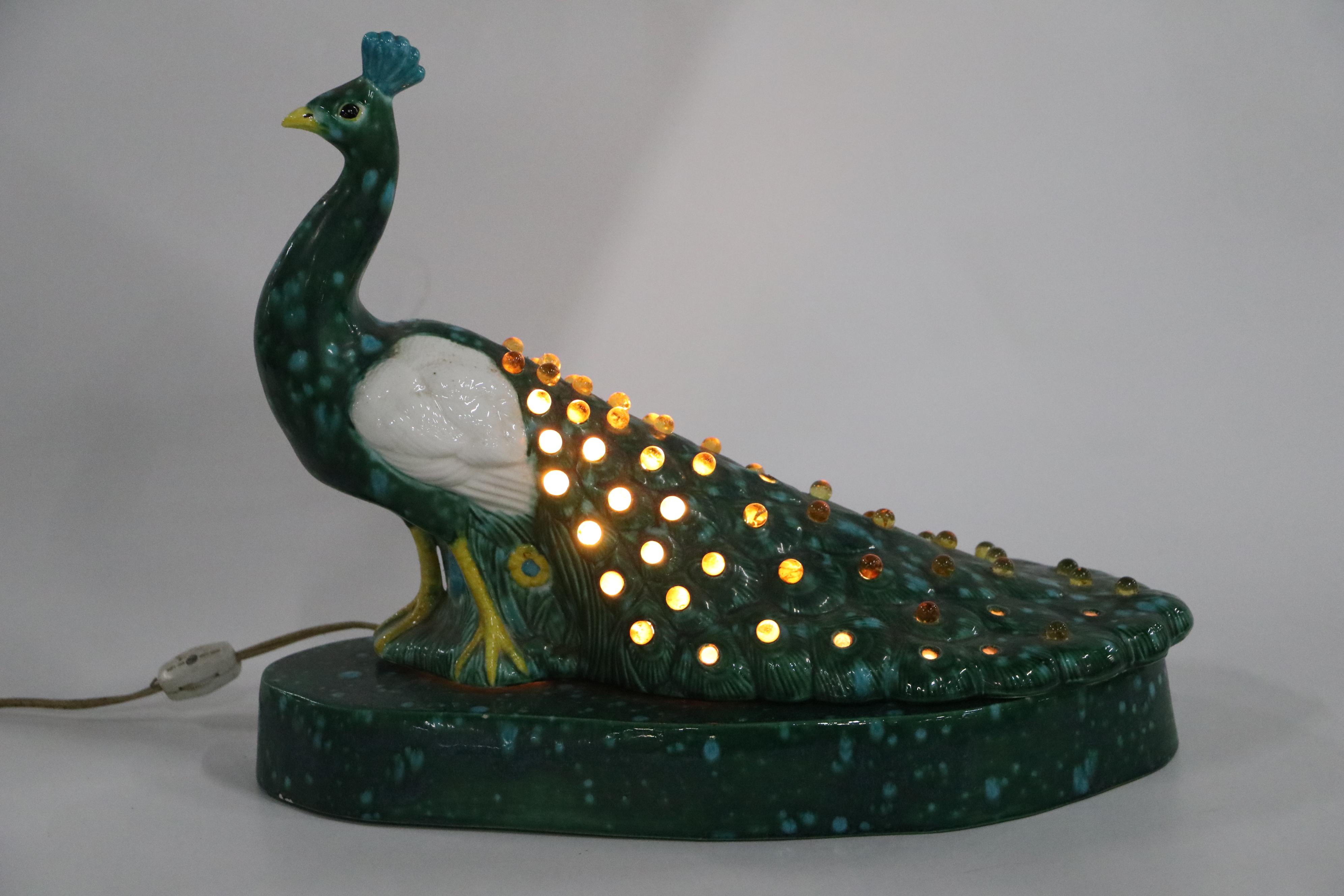 Mid-Century Ceramic Peacock Lamp