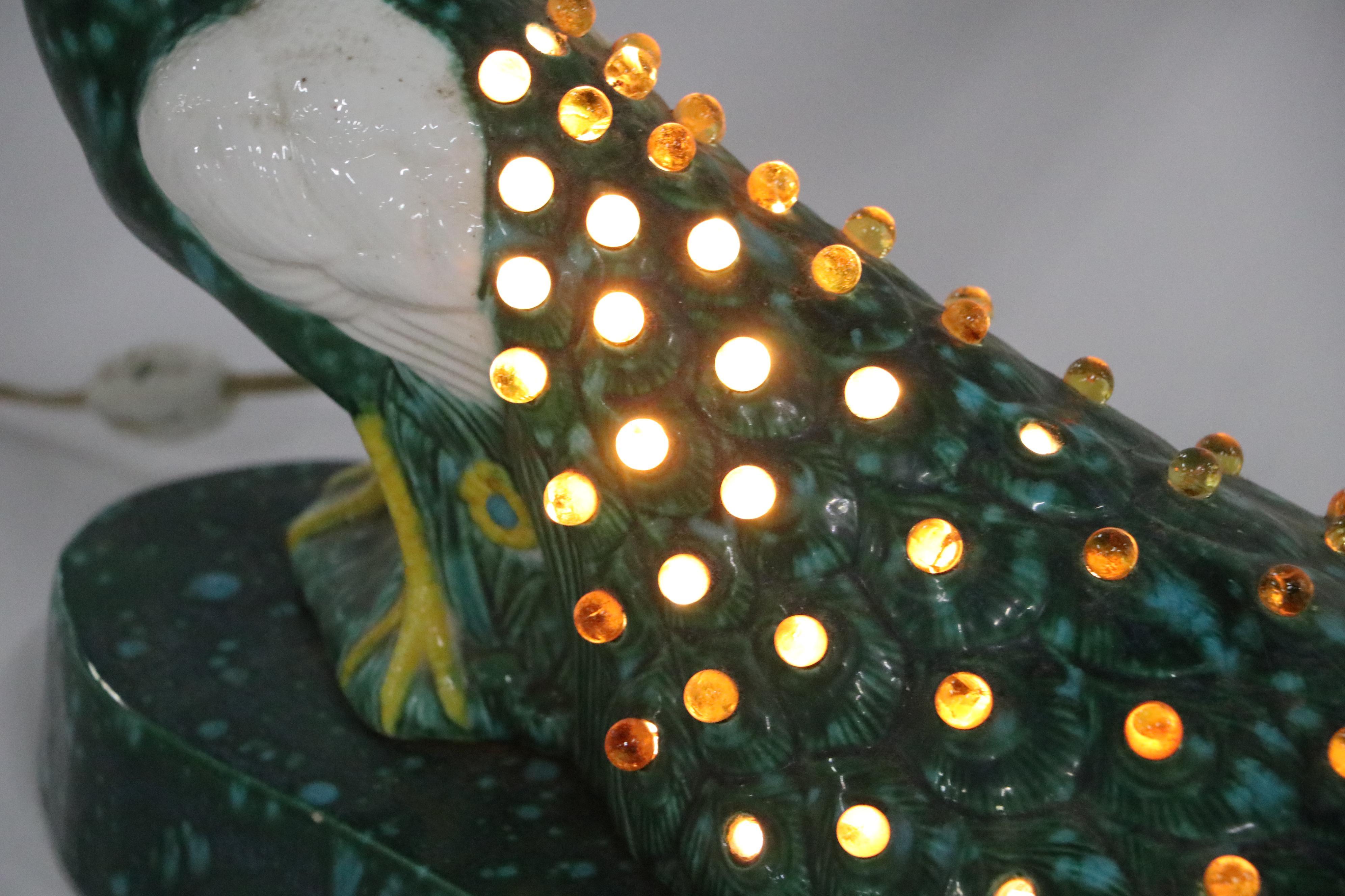 Mid-Century Ceramic Peacock Lamp