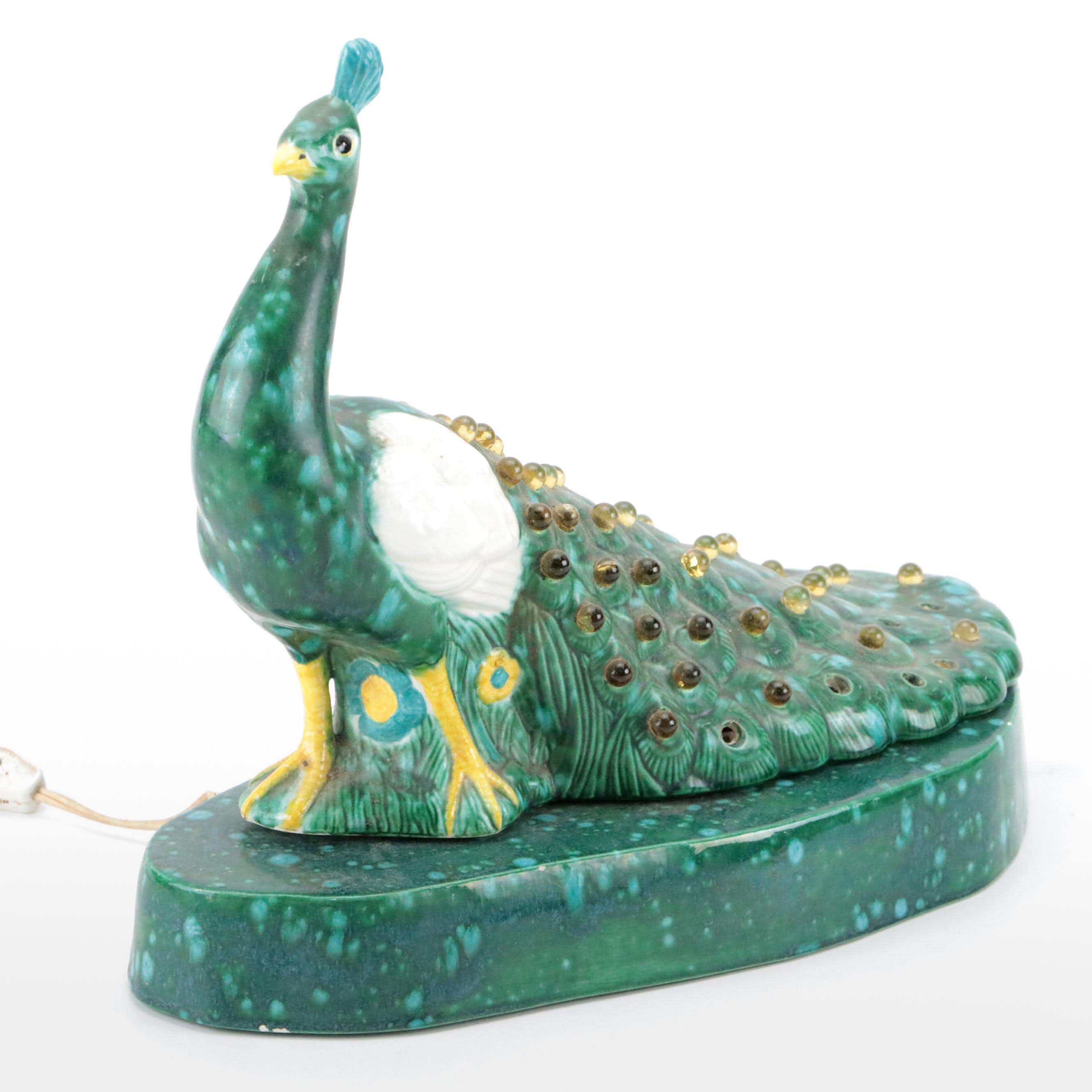 Mid-Century Ceramic Peacock Lamp