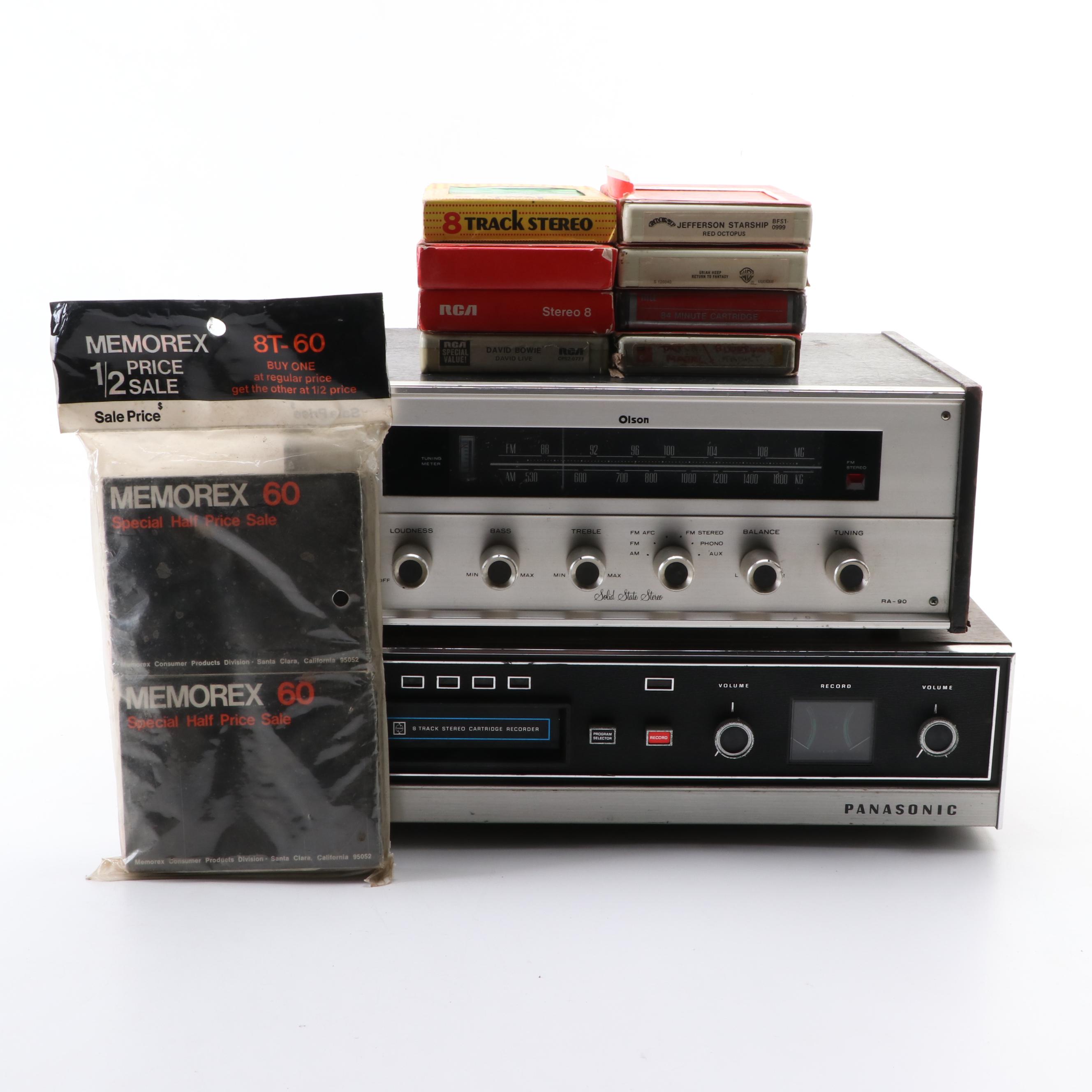 Panasonic Eight-Track Stereo Recorder, Olsen Receiver and Tapes