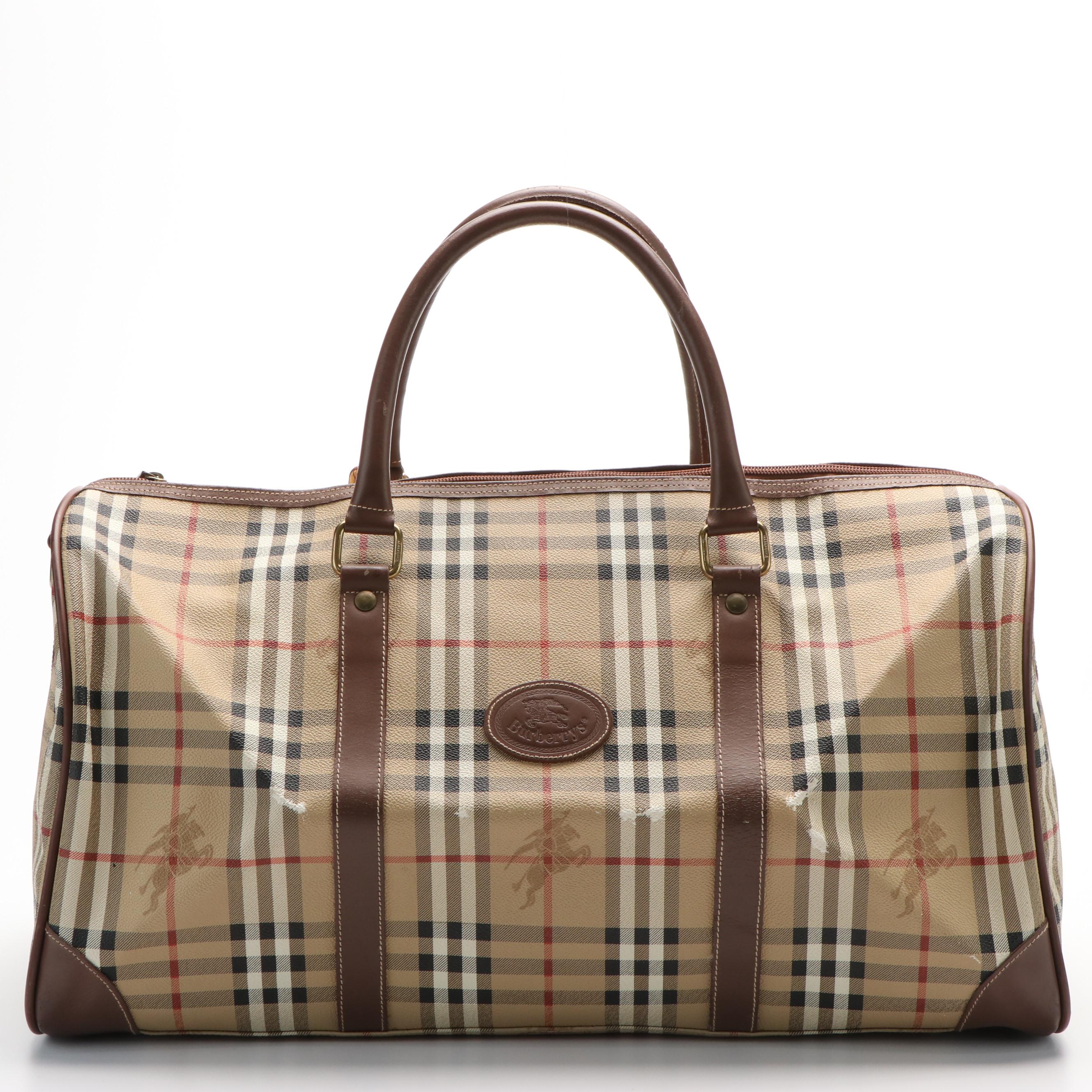 Burberry Duffle Bag Beige Nova Check Boston Coated Canvas