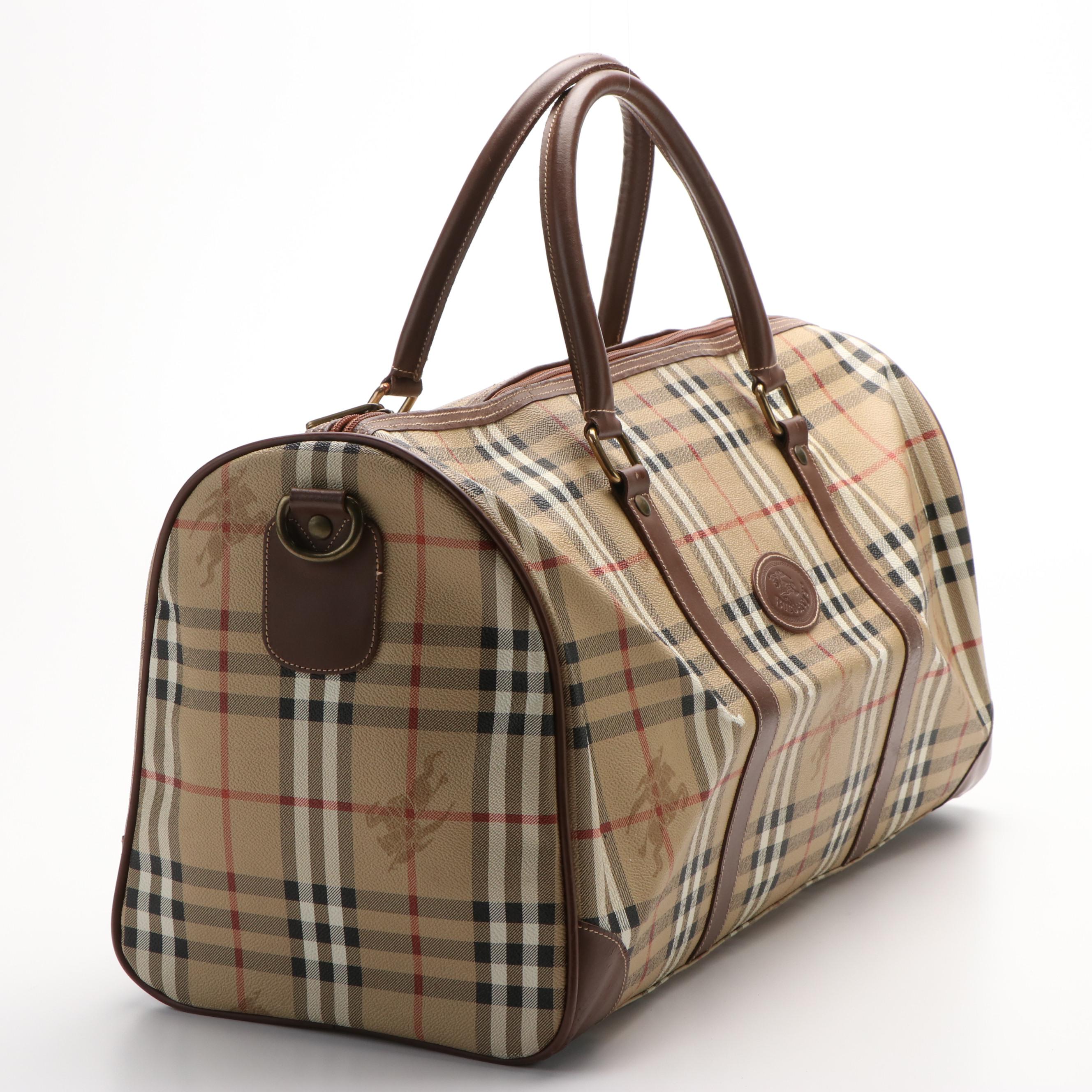 Burberry Duffle Bag Beige Nova Check Boston Coated Canvas