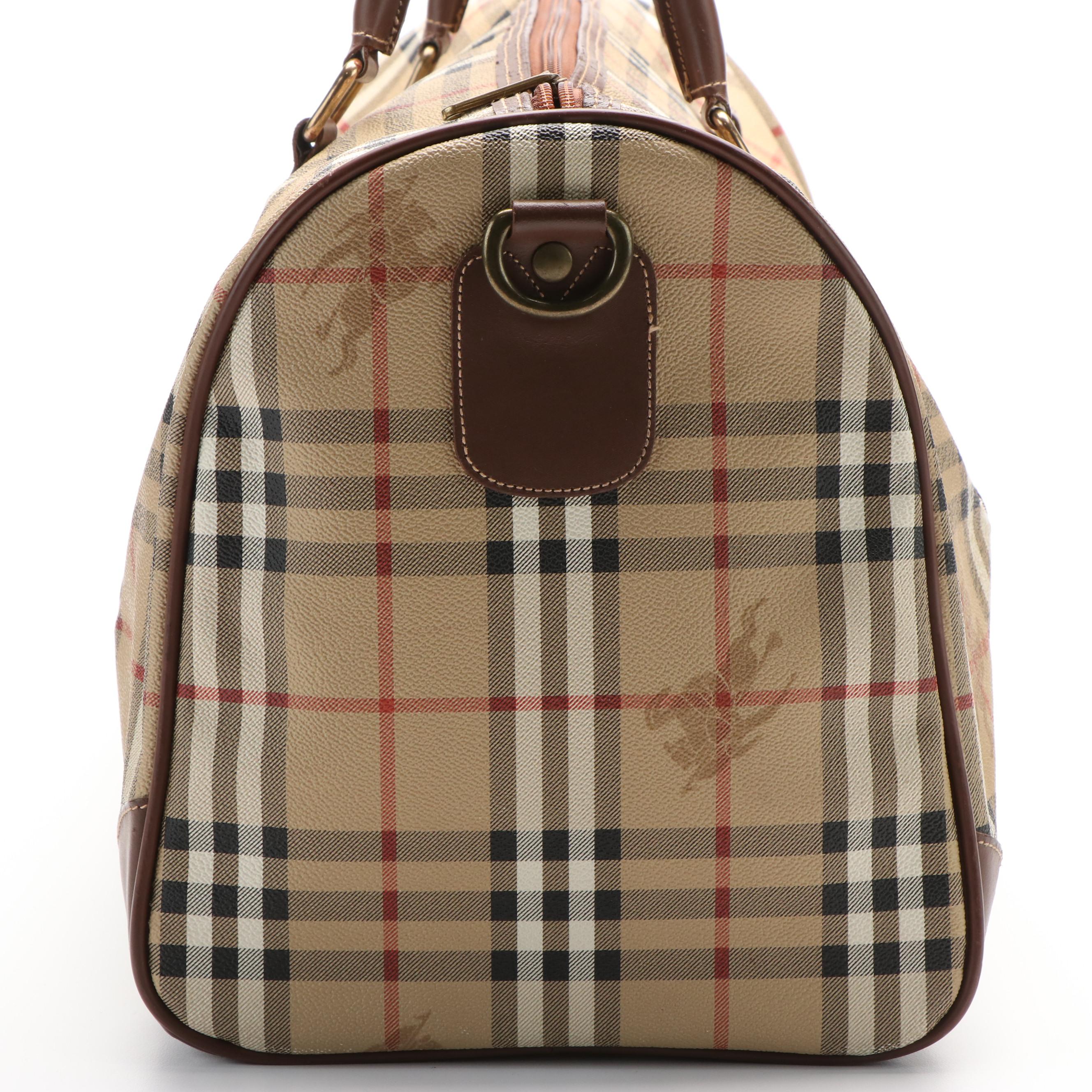 Burberry Duffle Bag Beige Nova Check Boston Coated Canvas