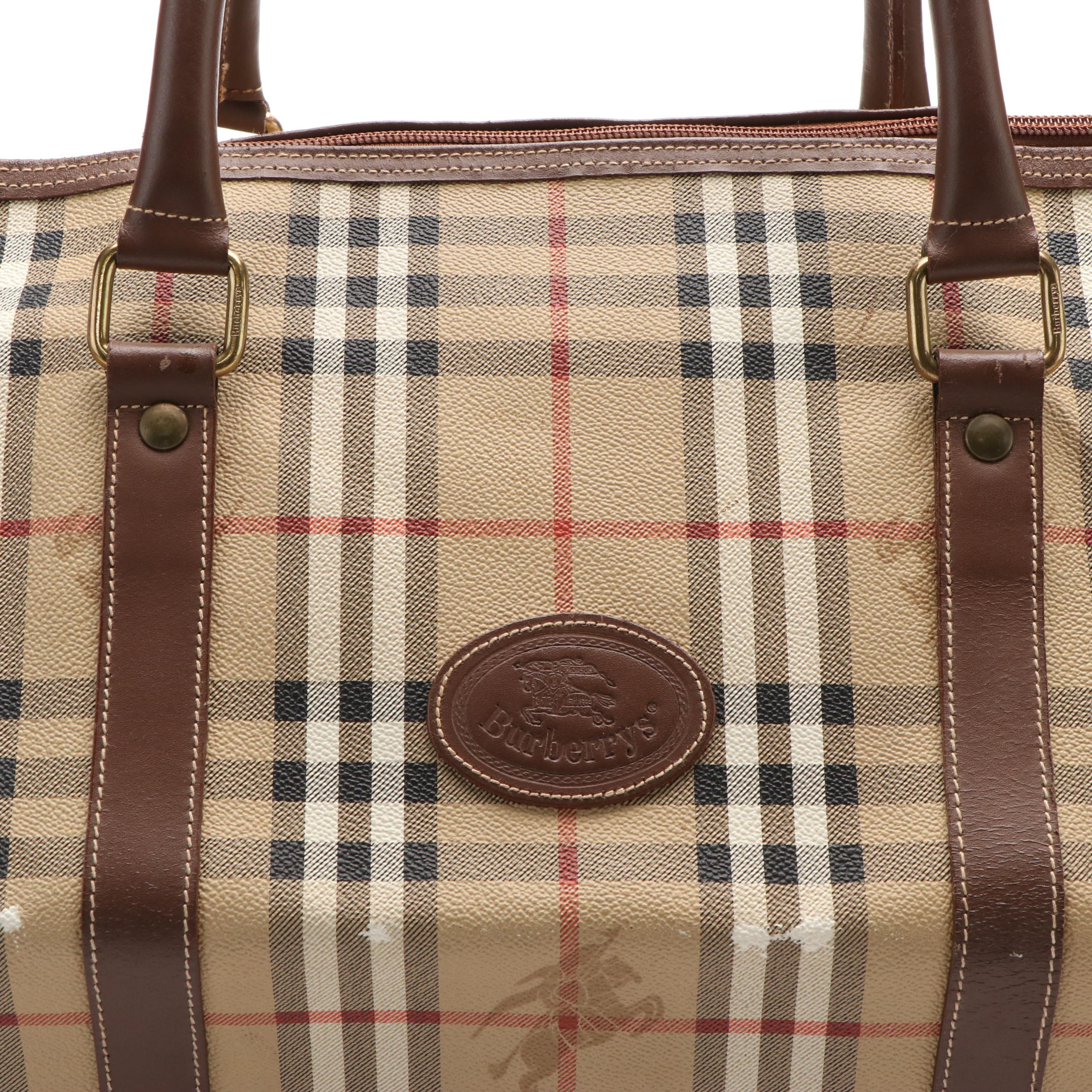 Burberry Duffle Bag Beige Nova Check Boston Coated Canvas